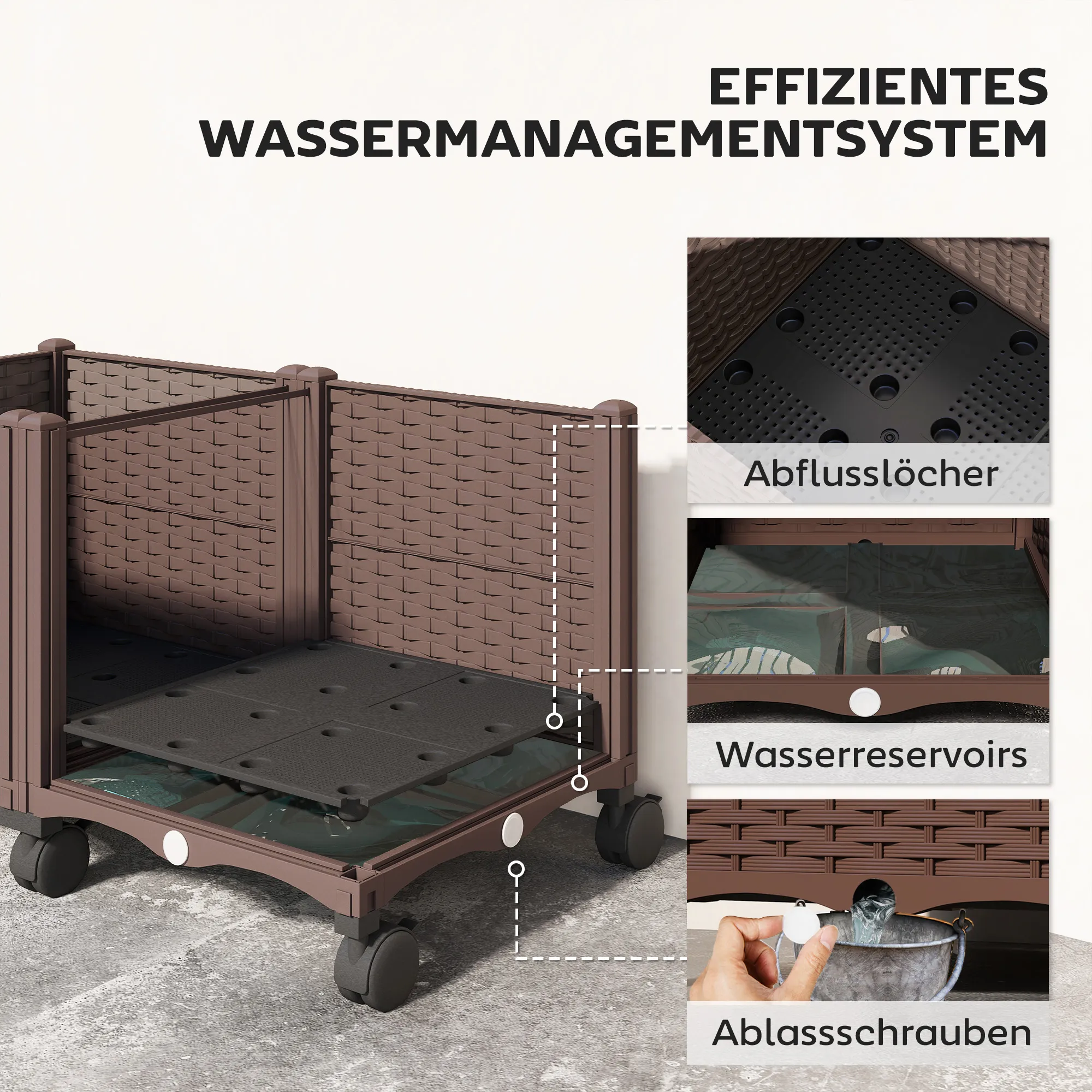 Hochbeet 80L x 40B x 43H cm in Braun mit Selbstbewässerung