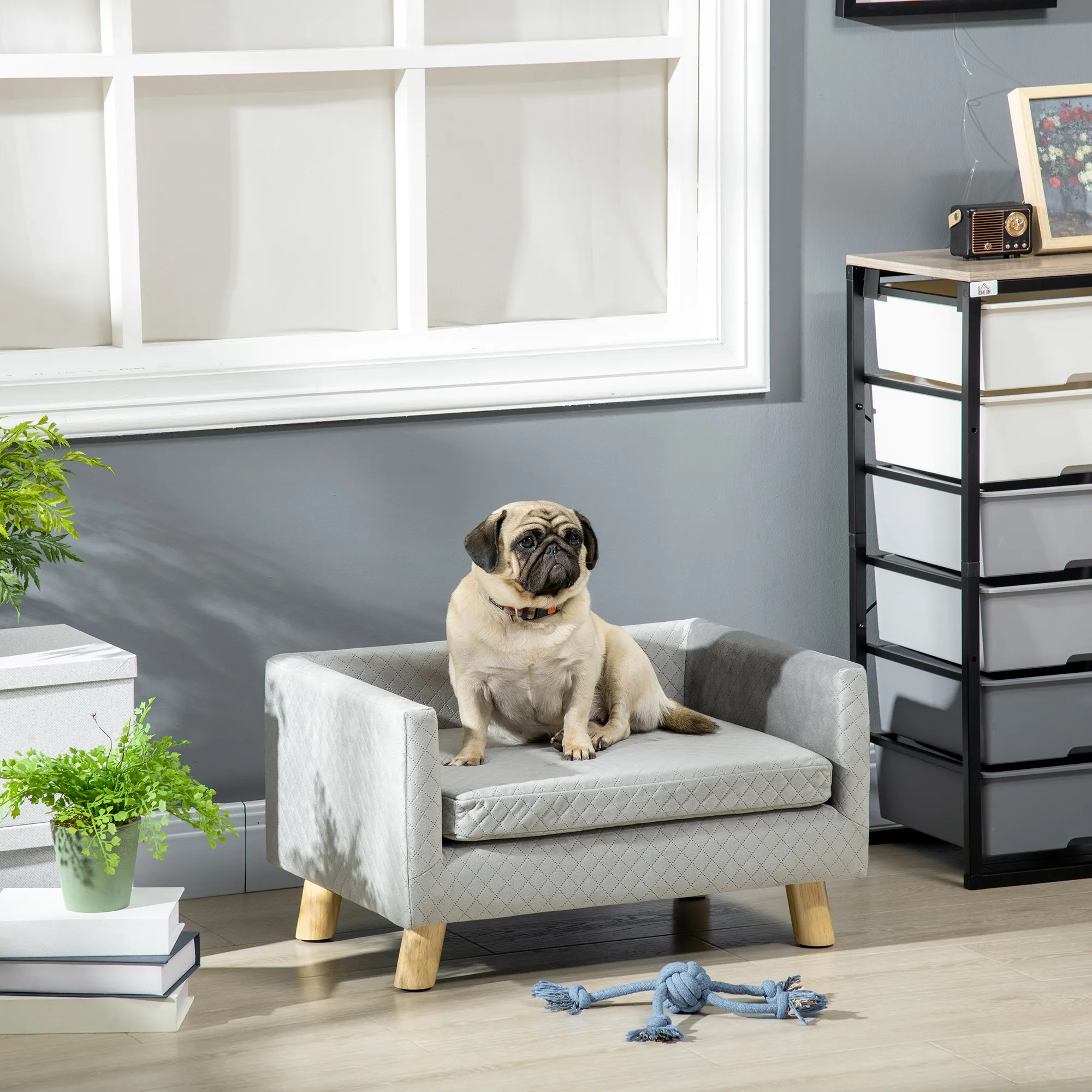 Hundesofa skandinavisches Design Samt-Touch Dunkelgrau 64x45x36 cm