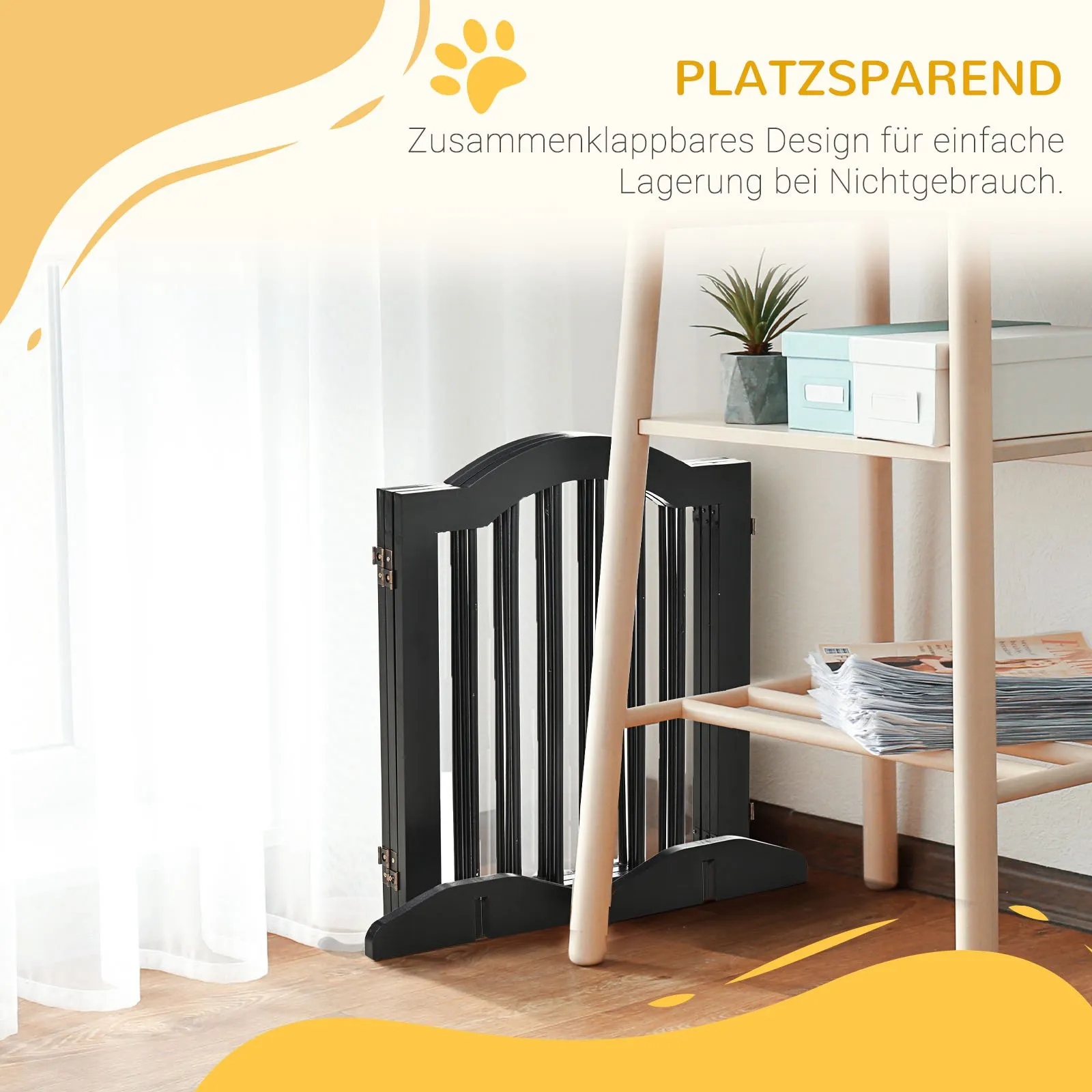 Hundegitter 3-teilig aus Holz, faltbar, 154,5 x 61 cm, Schwarz