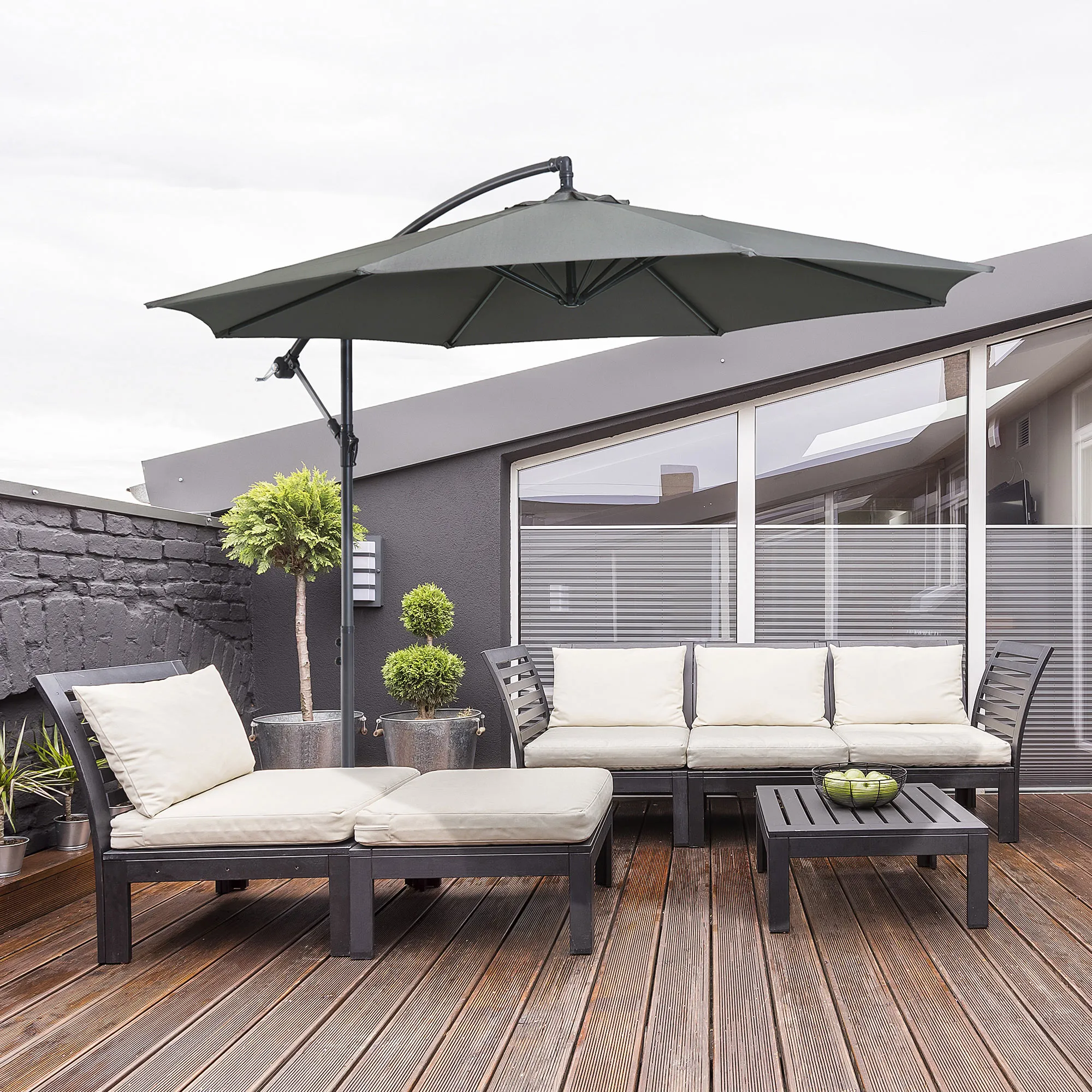 Ampelschirm Ø2,95m x 2,45m Grau für Garten und Terrasse