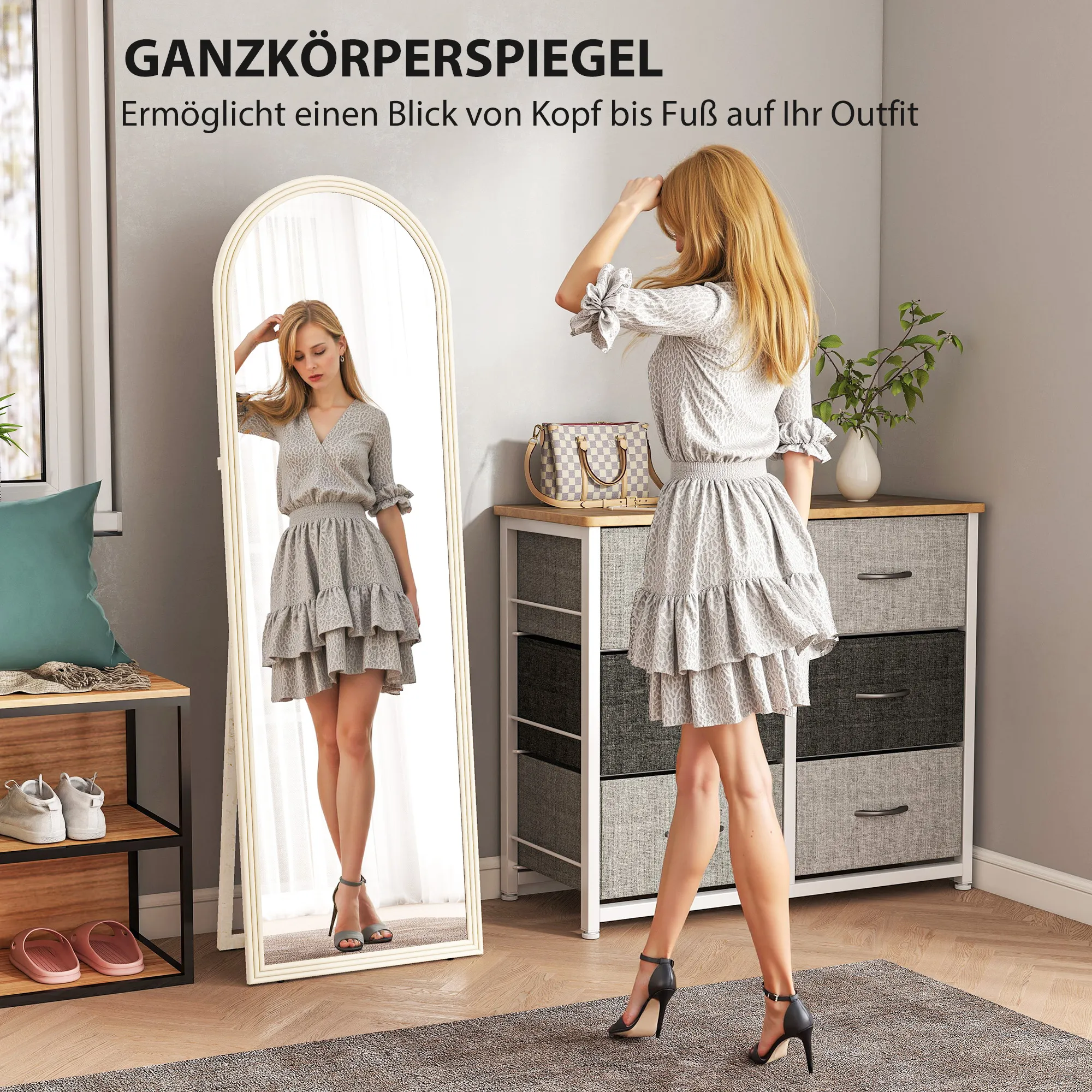 Bogenförmiger Standspiegel 50B x 3,7T x 160H cm in Weiß