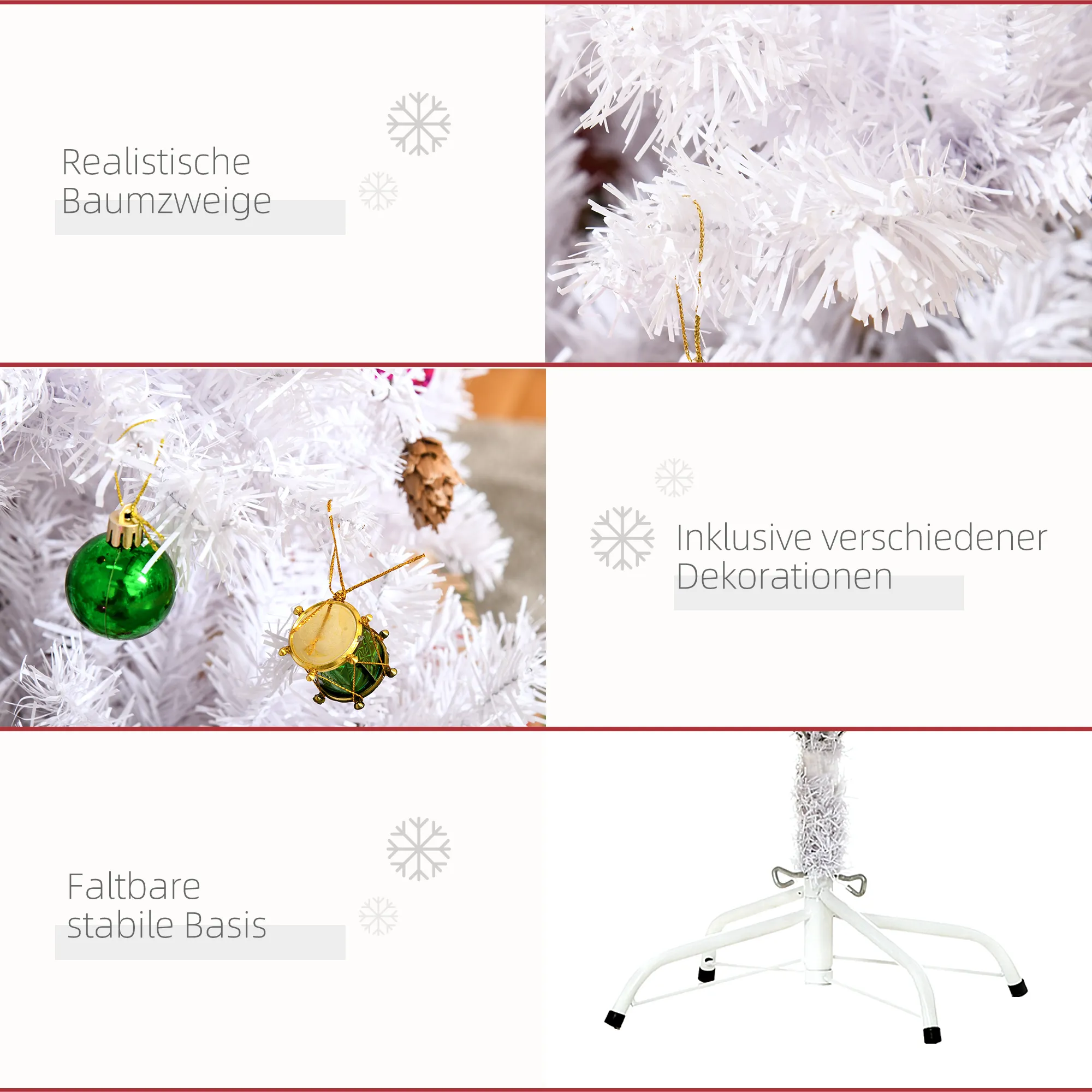 Künstlicher Weihnachtsbaum Weiß 150 cm mit Deko und Metallständer