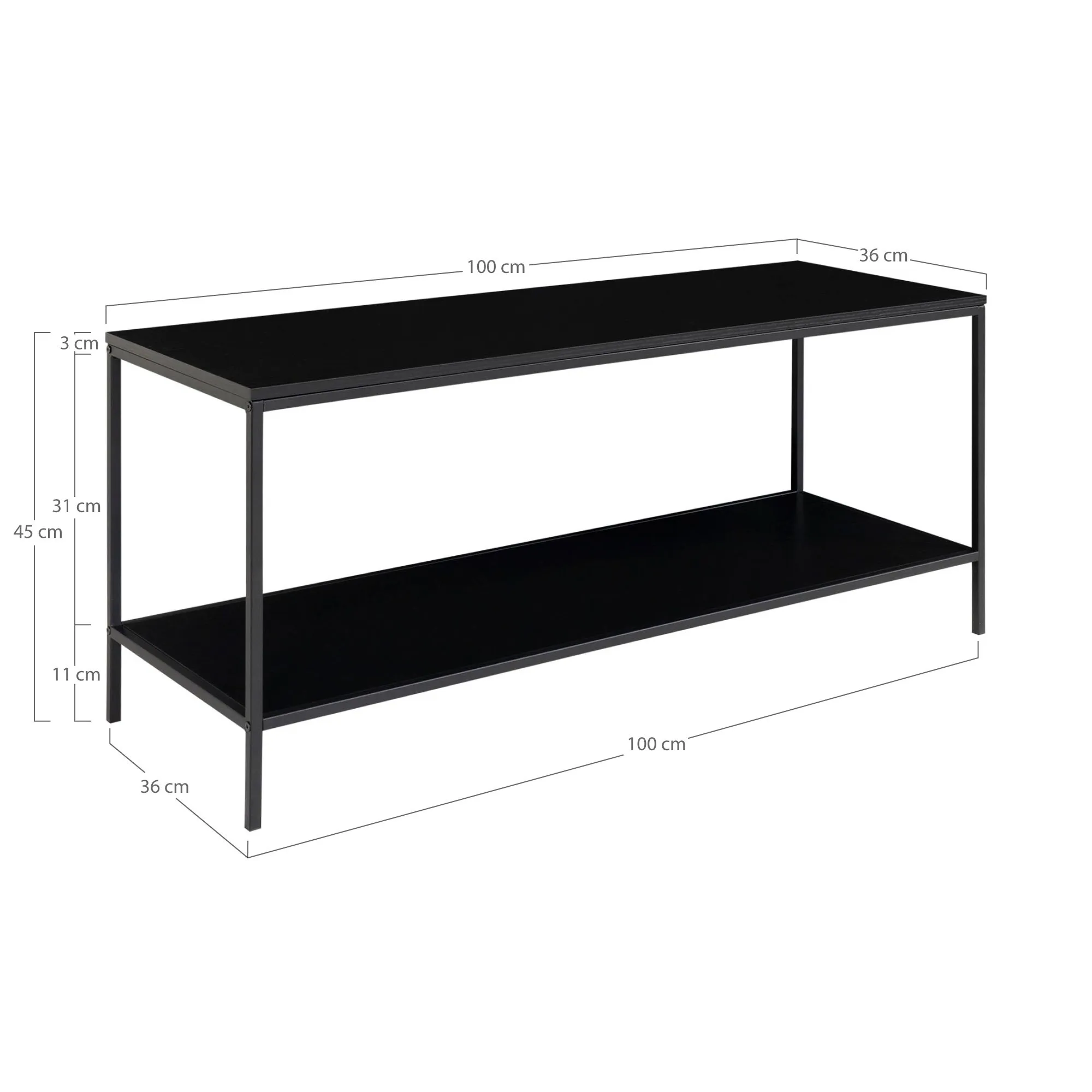 tinkaro Vita TV-Board 2 Regalböden 100x36x45 cm Schwarz
