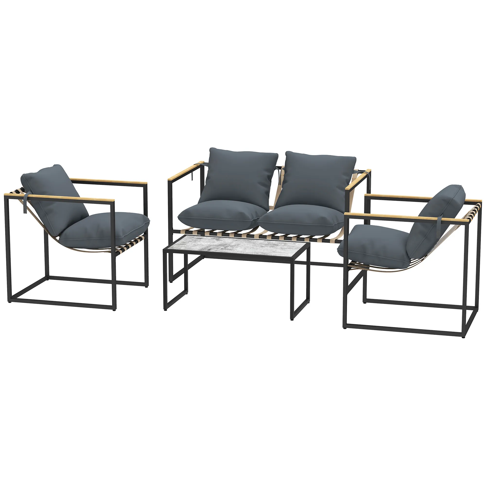 Gartenmöbel-Set 4-teilig Grau-Schwarz-Braun 114x70x67 cm