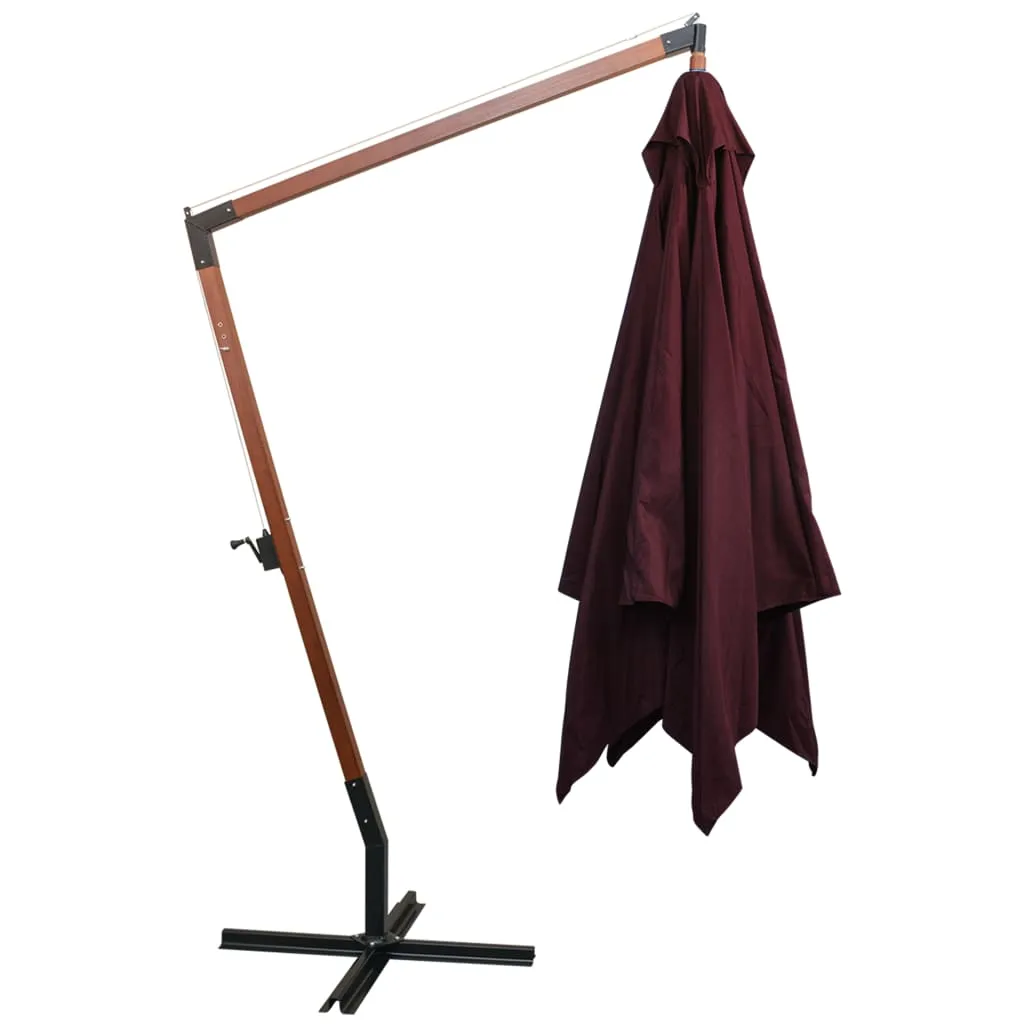 Ampelschirm Bordeauxrot 300x300 cm mit Massivholz-Mast und Bambusrippen