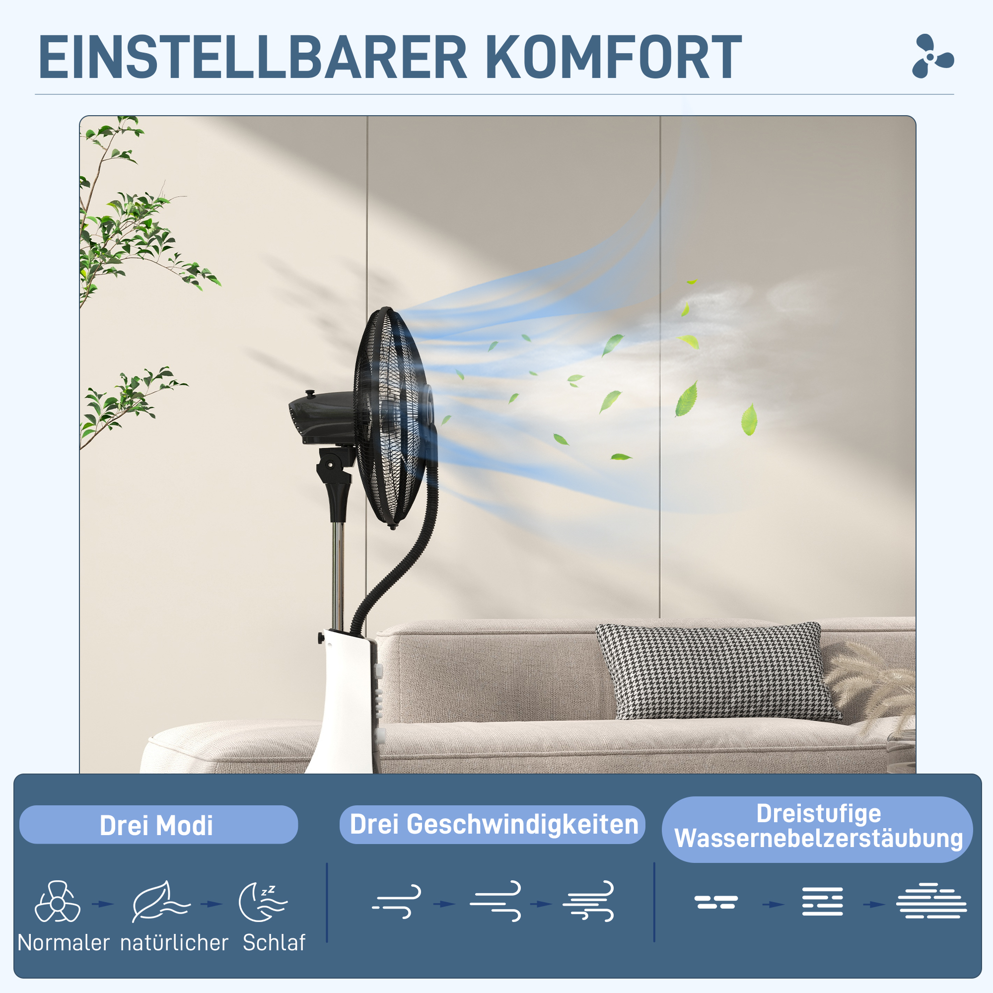 Ventilator mit Sprühnebel 44,5L x 38,5B x 120H cm Weiß+Schwarz
