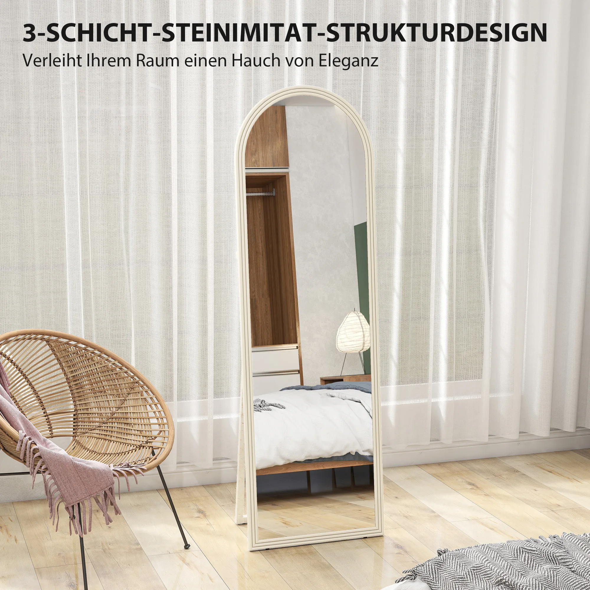 Bogenförmiger Standspiegel 50B x 3,7T x 160H cm in Weiß