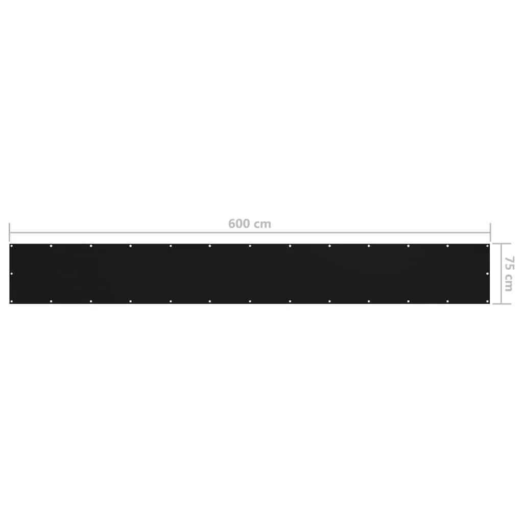Wasserdichter Balkon-Sichtschutz 75 x 600 cm Schwarz aus Oxford-Gewebe