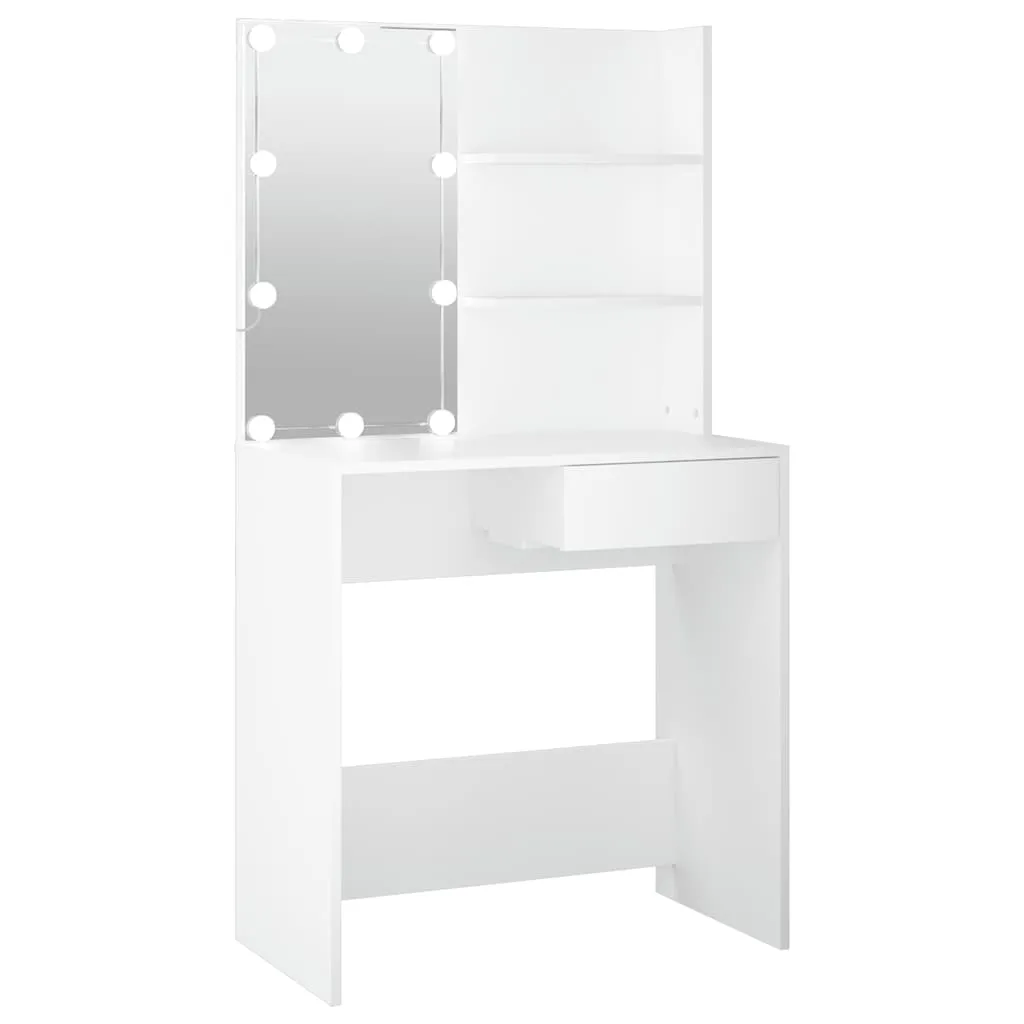 Schminktisch Weiß 74,5 x 40 x 141 cm mit LED-Beleuchtung