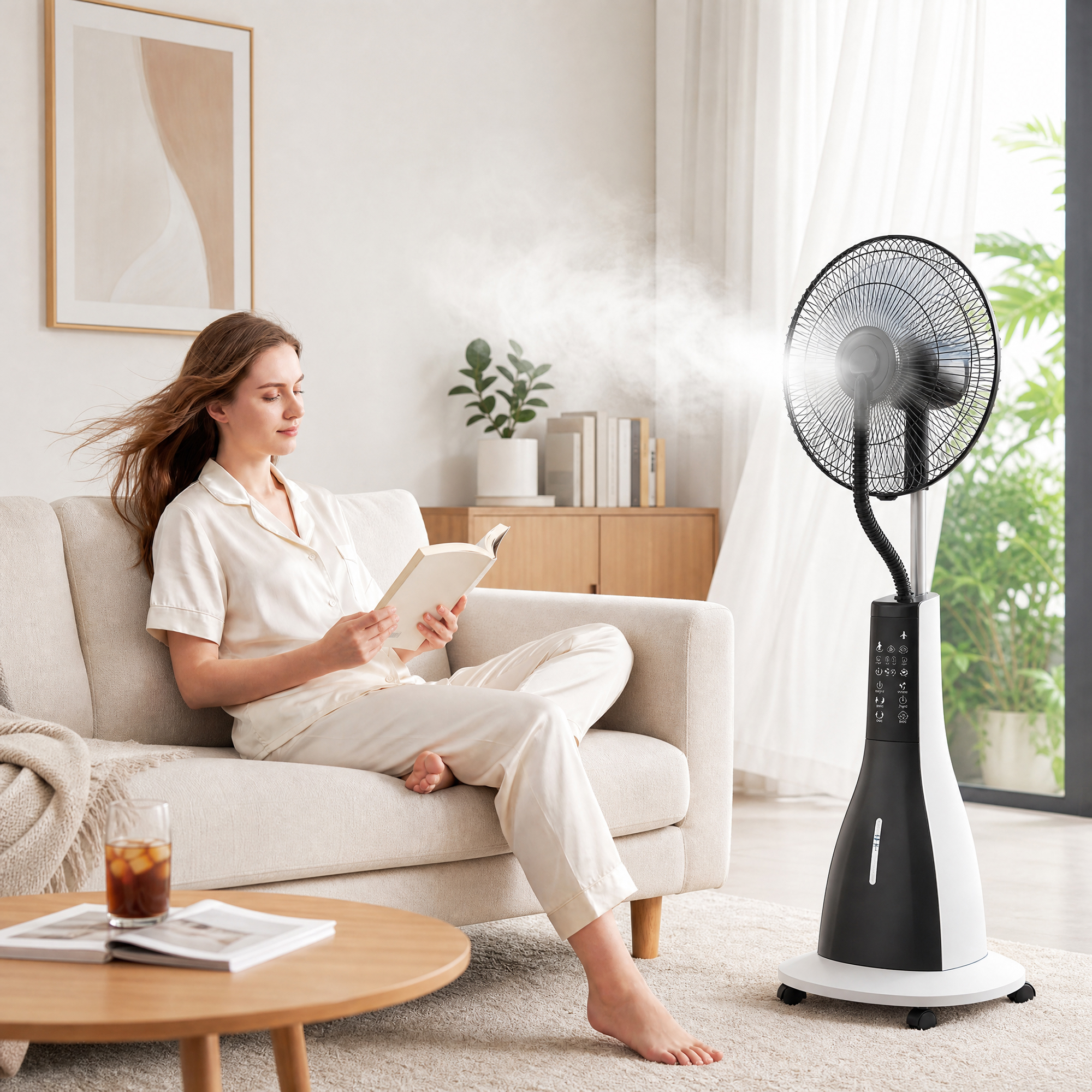 Ventilator mit Sprühnebel 50L x 40B x 125H cm Weiß+Schwarz