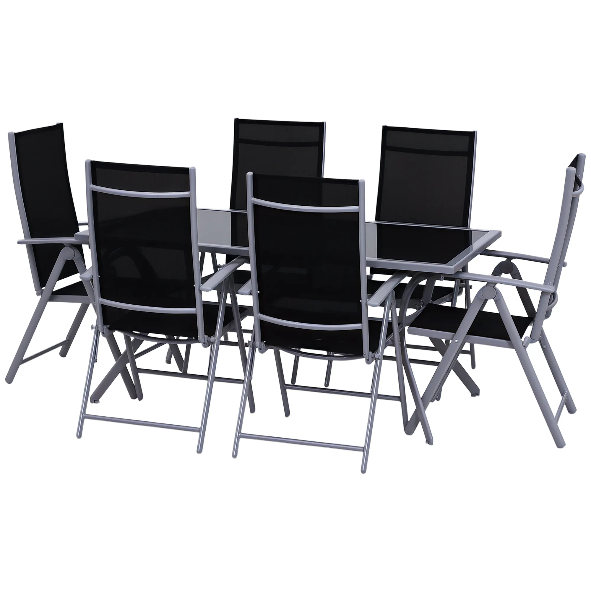 7-teiliges Gartenset Schwarz/Silber 160x86x72 cm