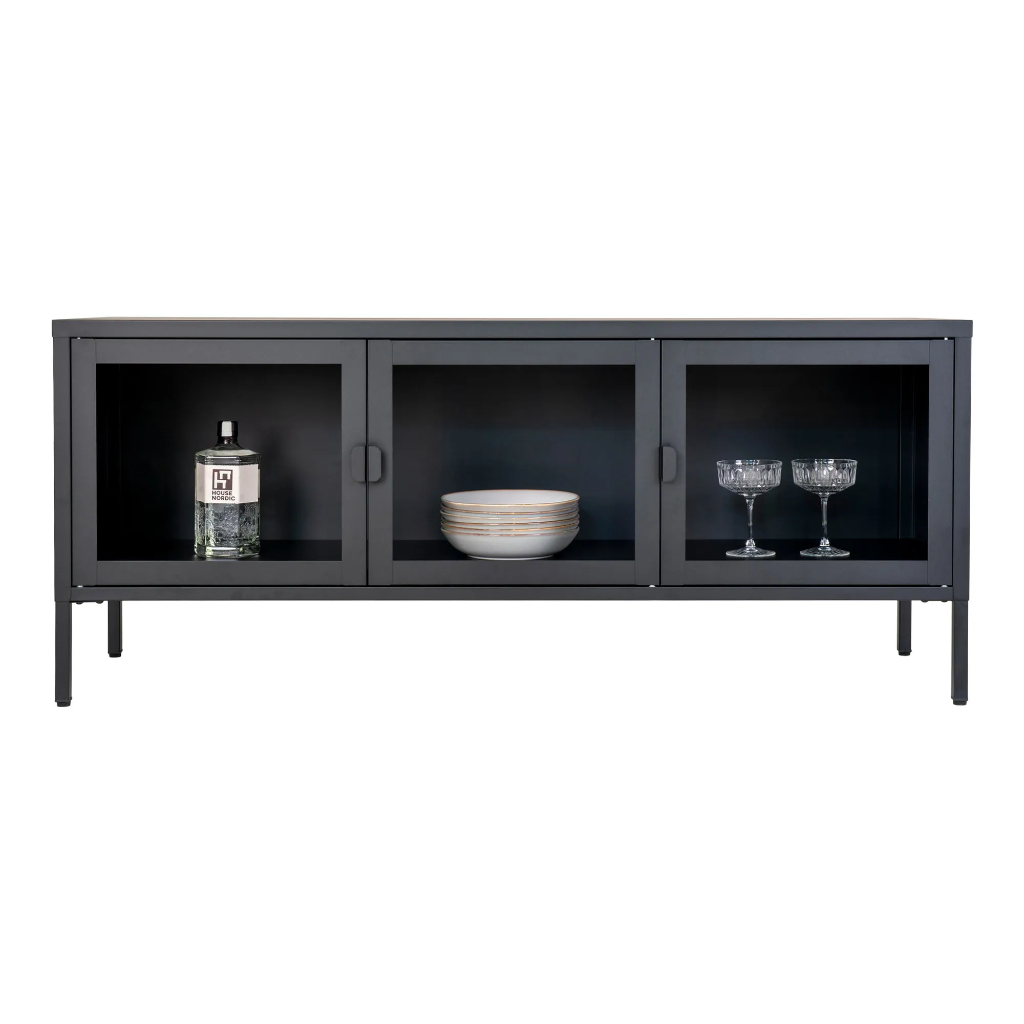 tinkaro TV-Board Brisbane 3 Glastüren 130x40x55 cm Schwarz