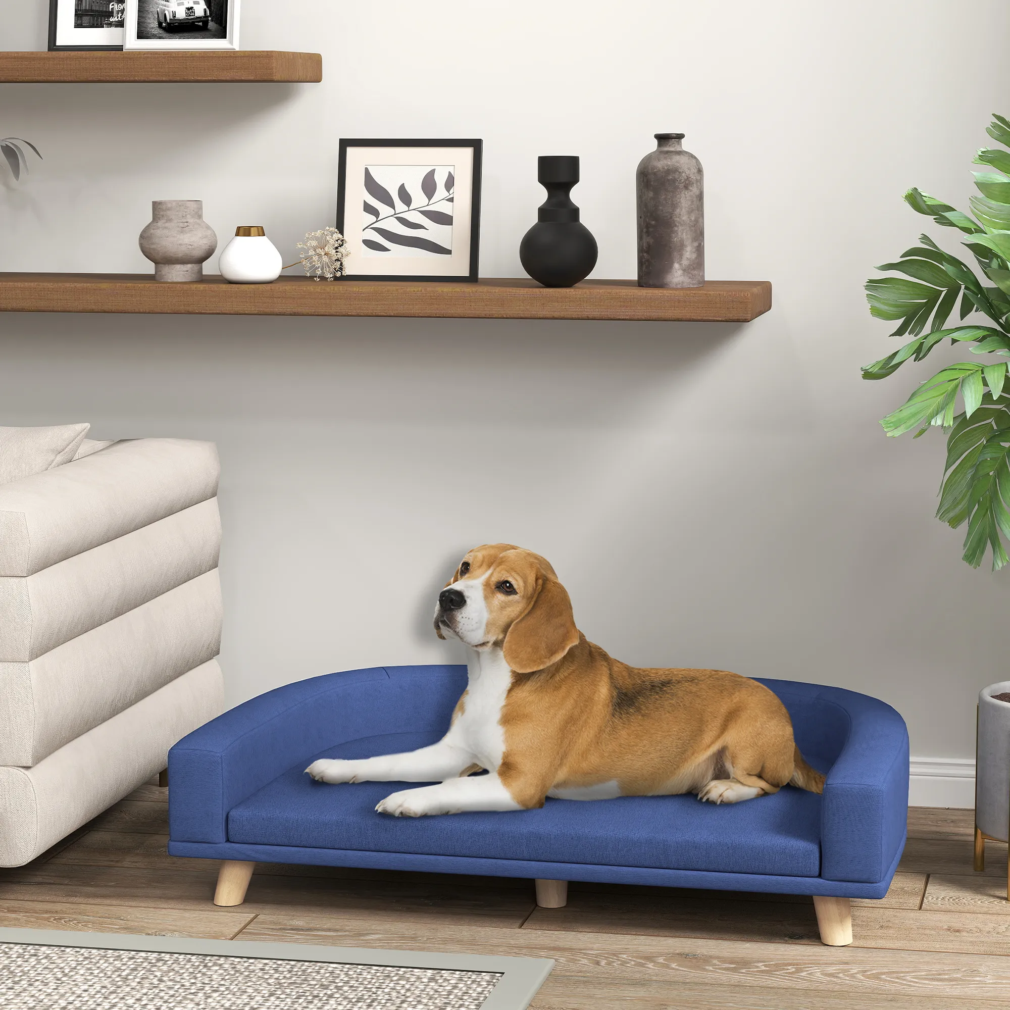 Hundesofa für große Hunde, Kiefernholz, 98 x 67 x 25 cm, Blau