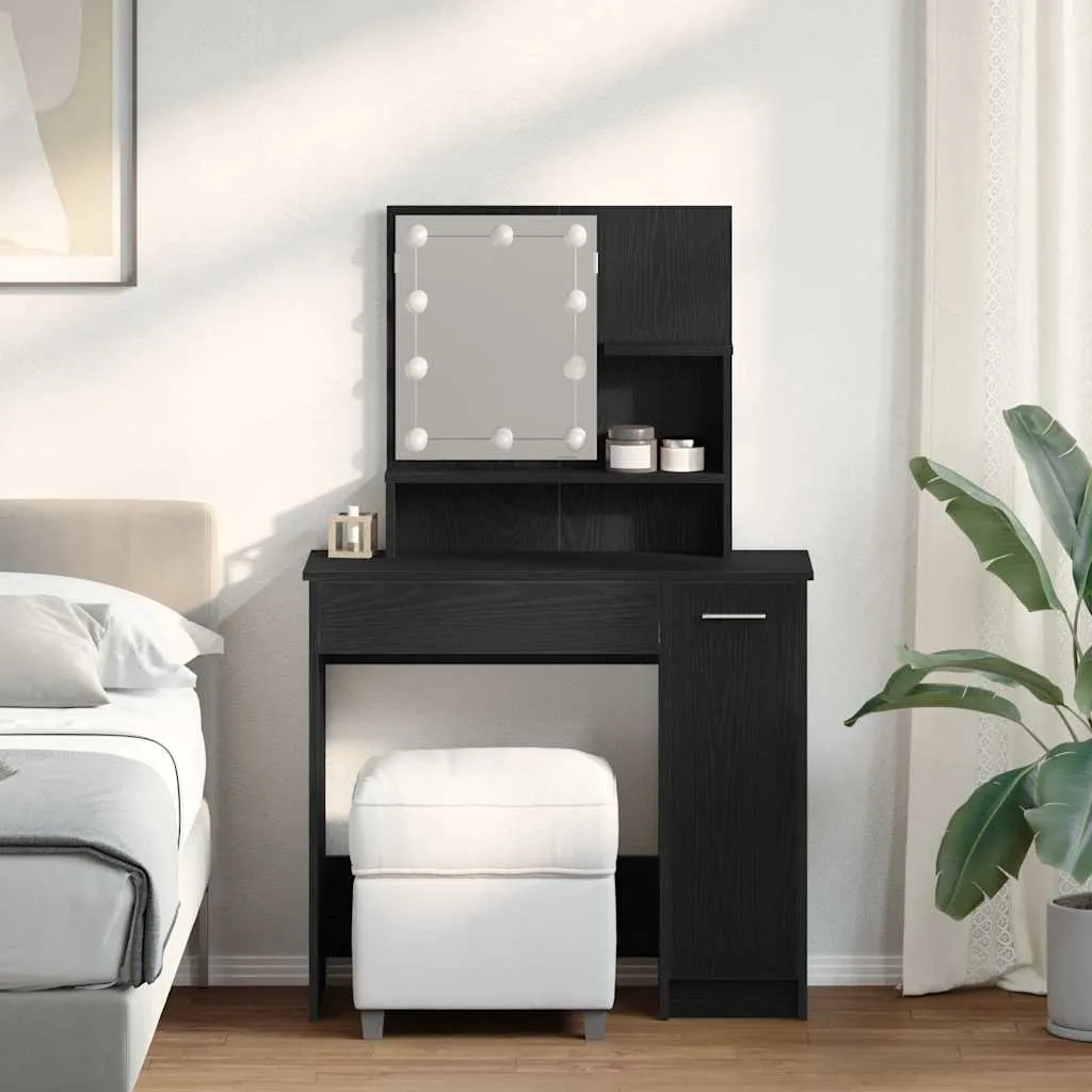 Schminktisch mit Spiegel 86,5 x 35 x 136 cm Schwarz Eichen-Optik