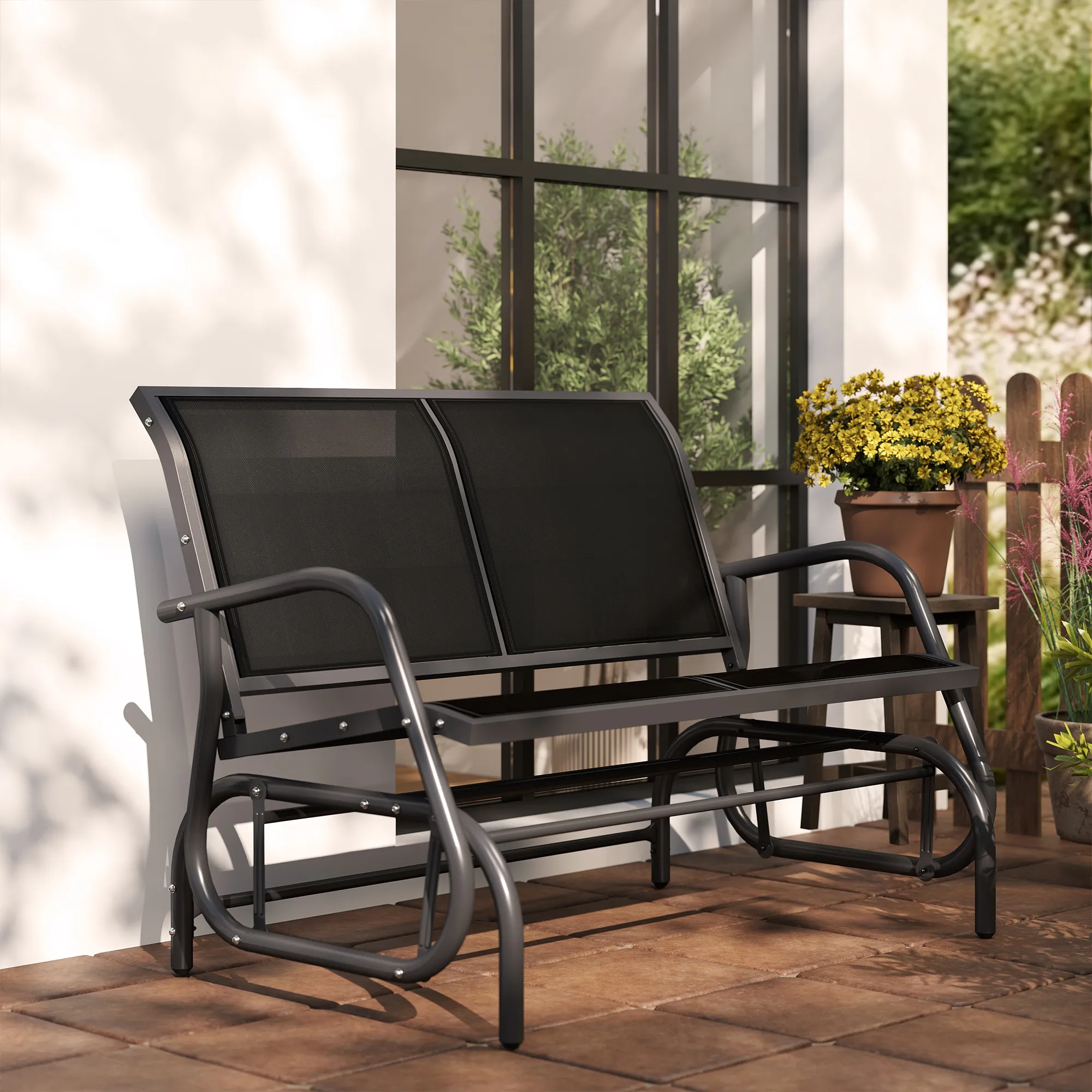 Klassischer Balkon Schaukelstuhl 120L x 70B x 85H cm Schwarz