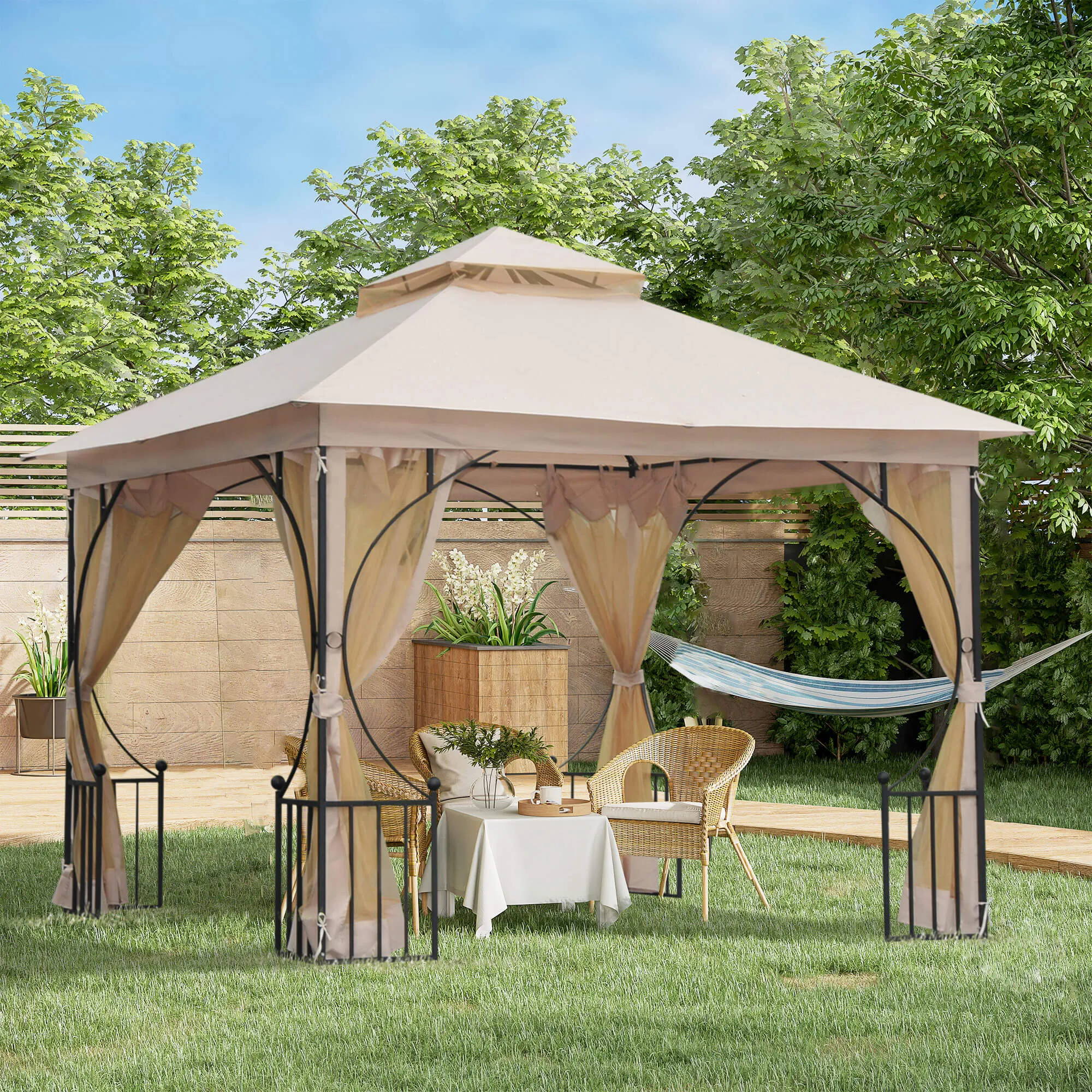 Luxuriöser Gartenpavillon 295x295x275 cm Beige+Schwarz