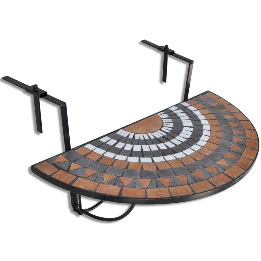 Halbrunder Balkontisch 76x56x64 cm mit Terrakotta, Weiß und Schwarz