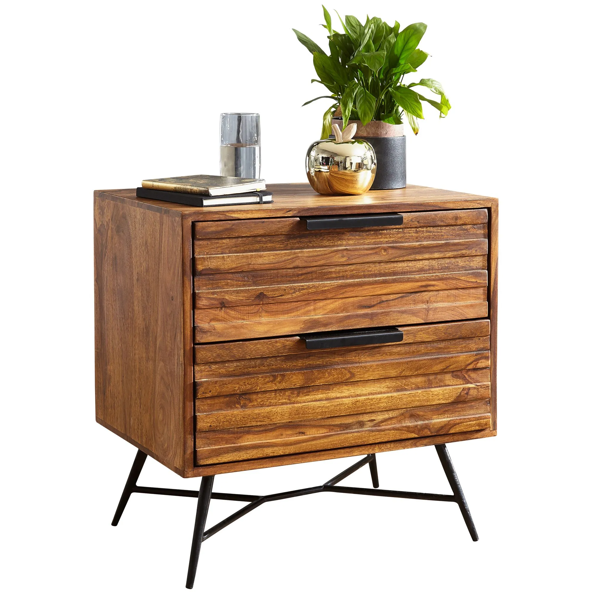 tinkaro Nachttisch NALI Beistelltisch Sheesham Nachttischkästchen Schlafzimmer