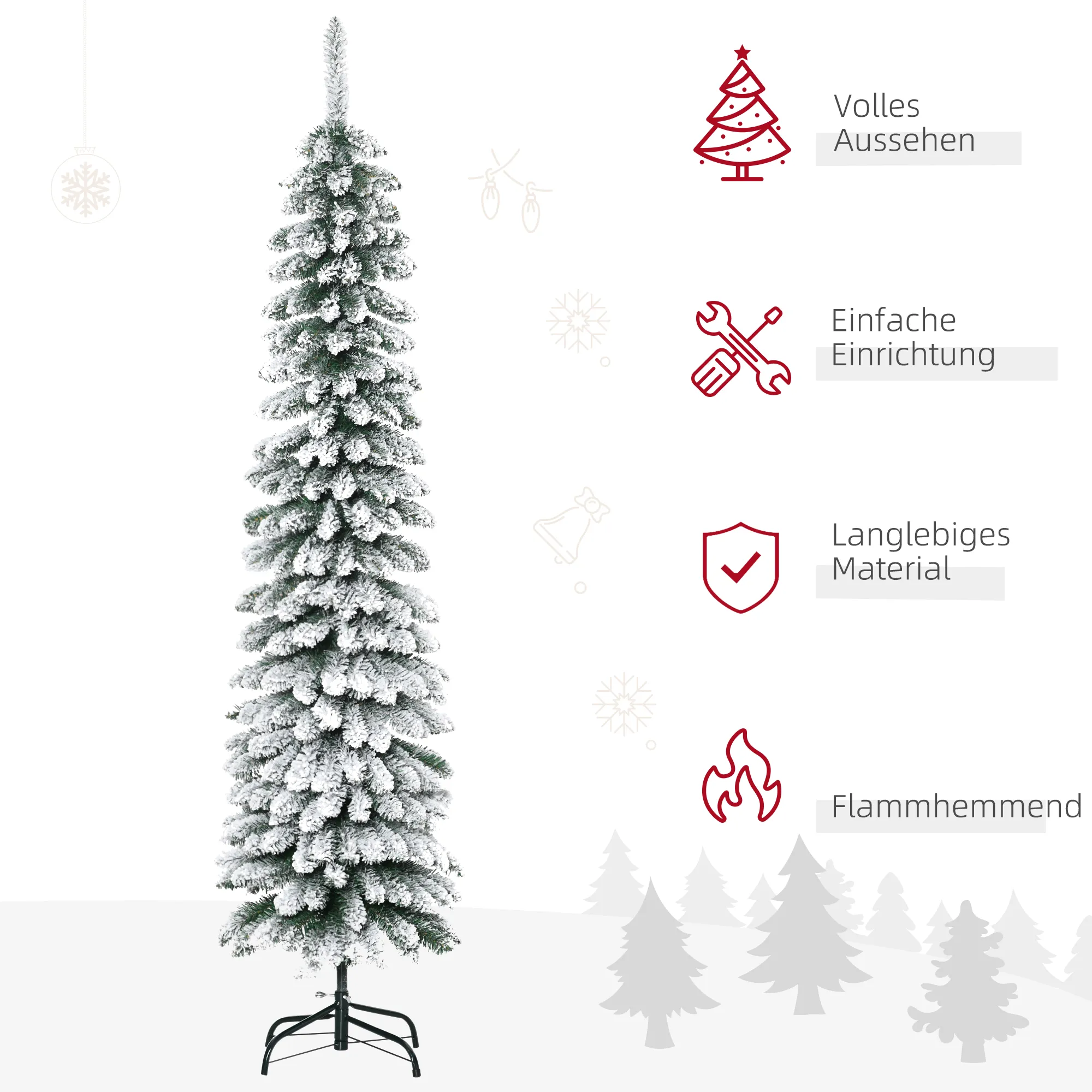 Künstlicher Weihnachtsbaum schneebedeckt schmal 180 cm Grün/Weiß