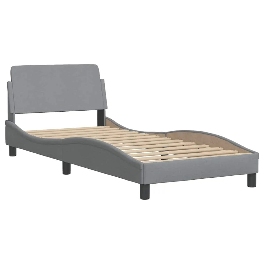 Bettrahmen mit Kopfteil Hellgrau 218x95x74,5 cm aus Stoff und Massivholz