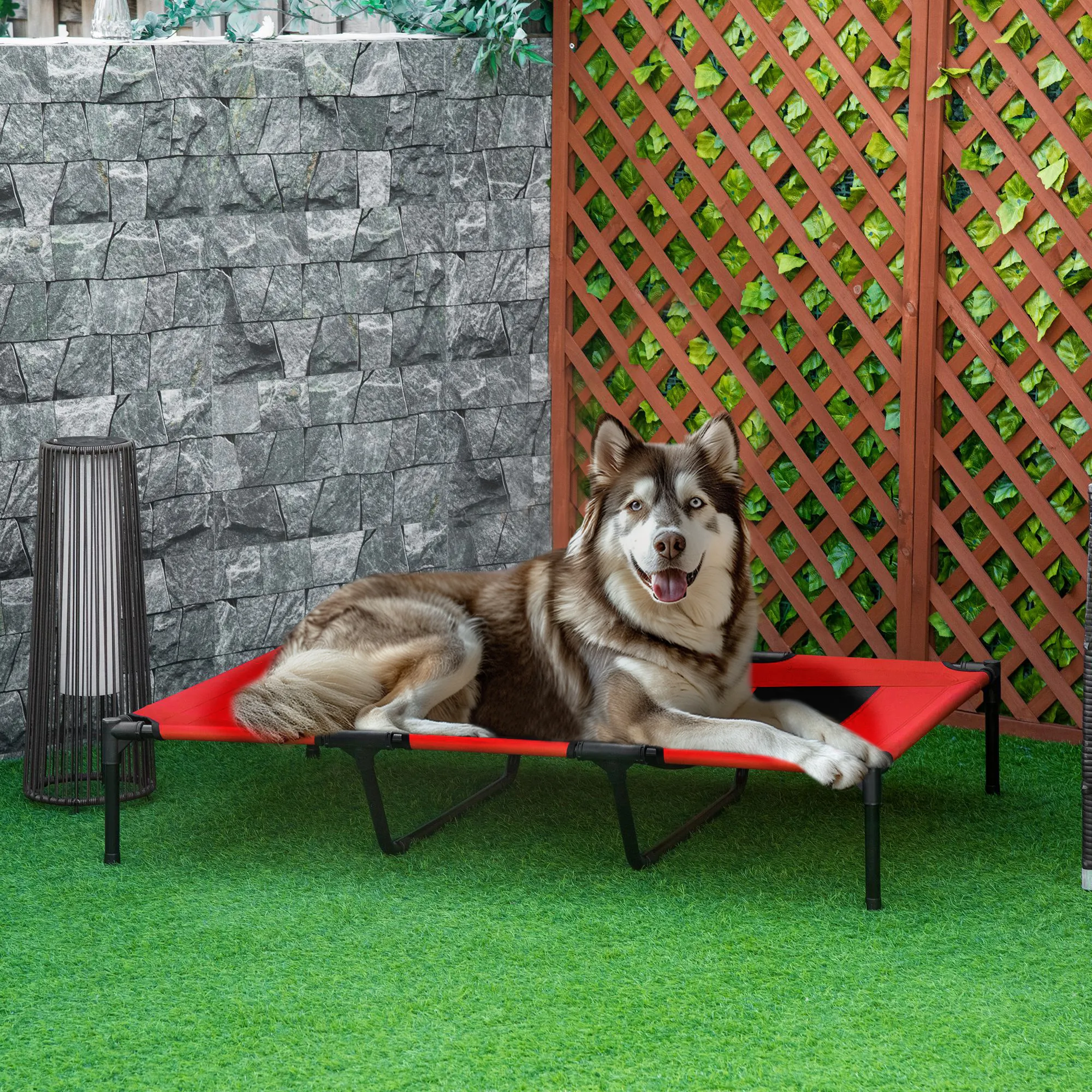 Hundeliege Outdoor erhöht, Oxford & Texteline, 122x92x23 cm, Rot