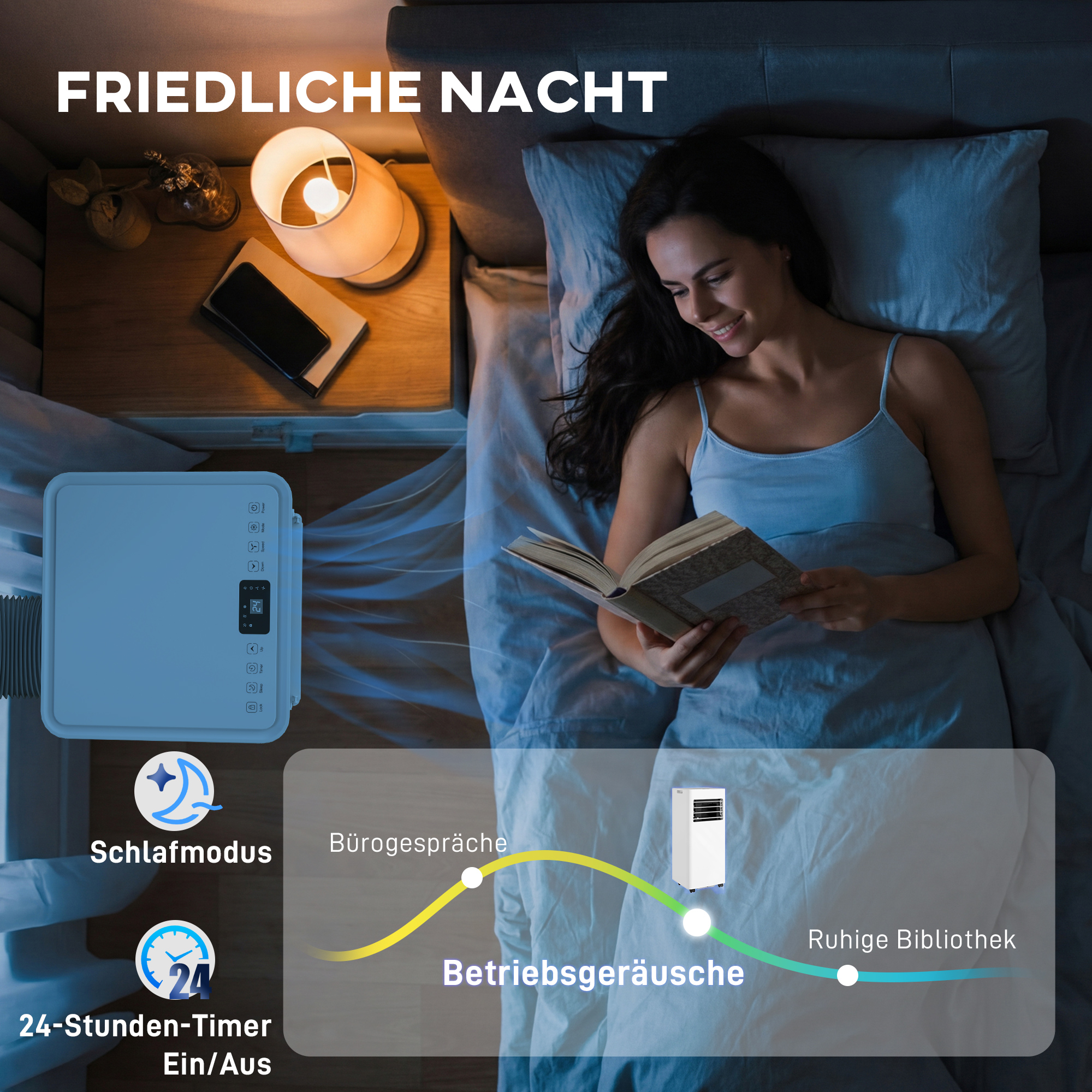 3-in-1 Klimaanlage, Ventilator mit LED-Anzeige, waschbarer Filter, Timer, Weiß
