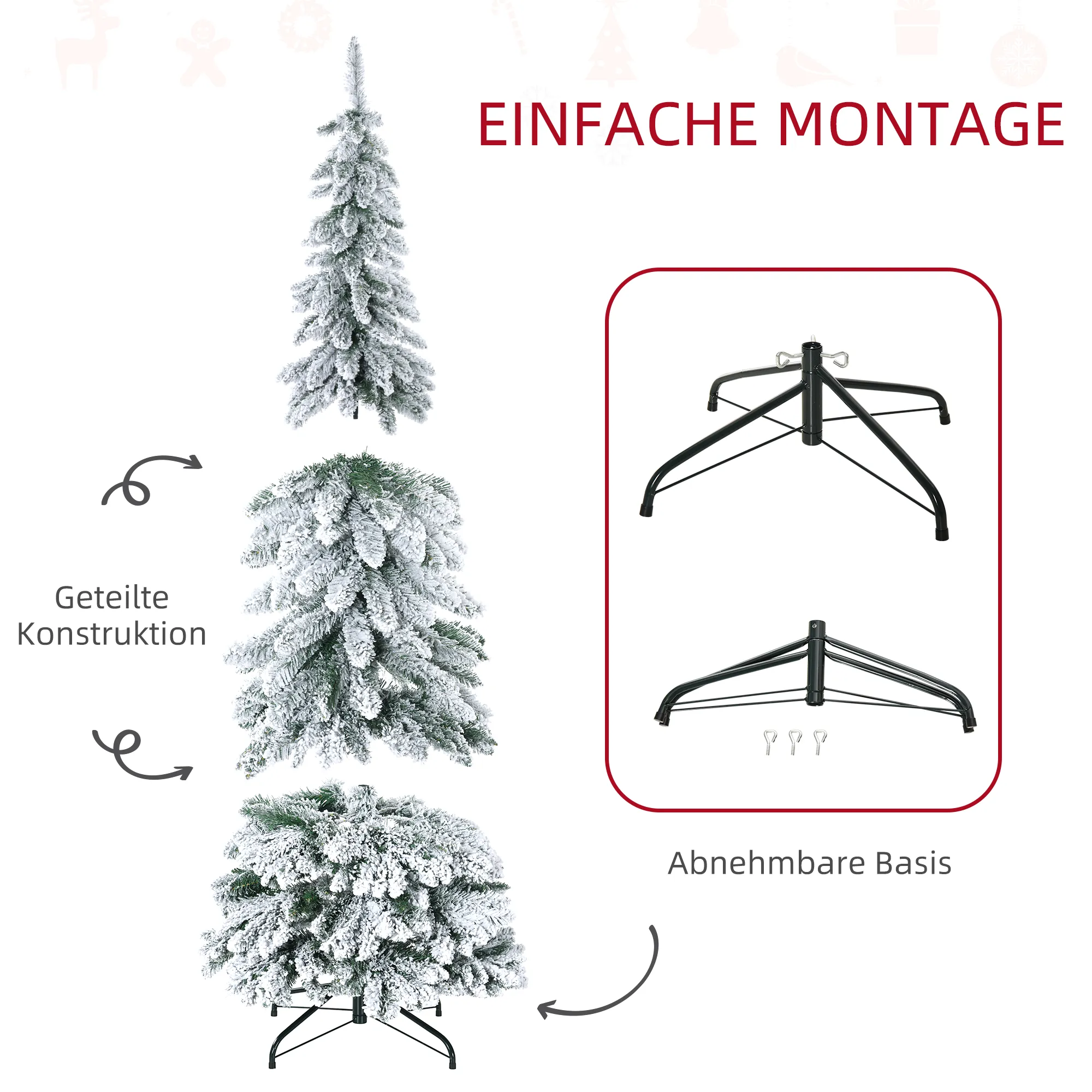 Künstlicher Weihnachtsbaum, 1,80 m, mit 523 Zweigen, Kunstschnee, lebensechtes Aussehen, schlanke Form