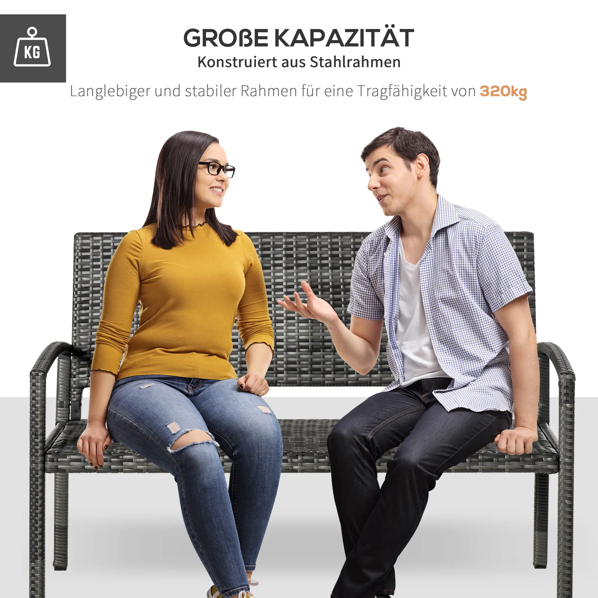 Polyrattanbank Braun B122 x T60 x H87cm für 2 Personen