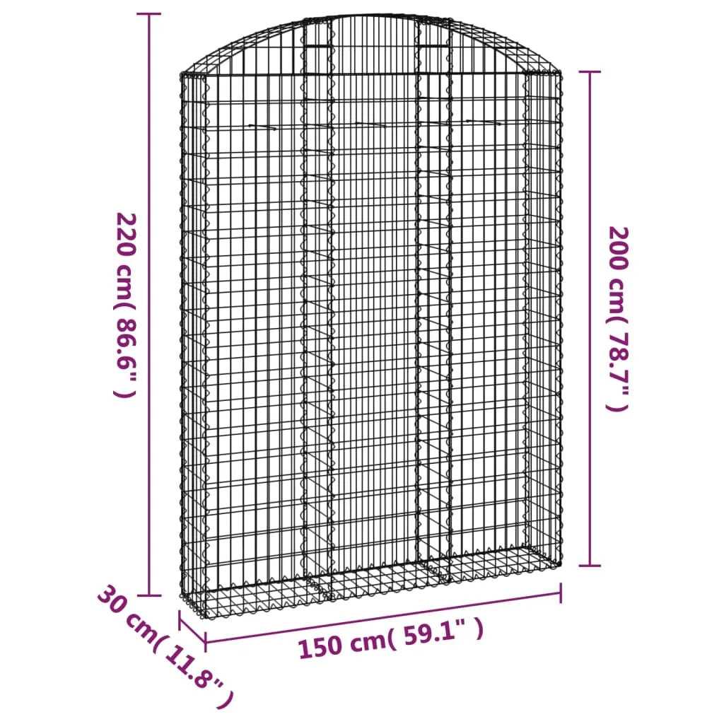 Gabionenkorb Hochbogen 150x30x200/220 cm Silber verzinktes Eisen