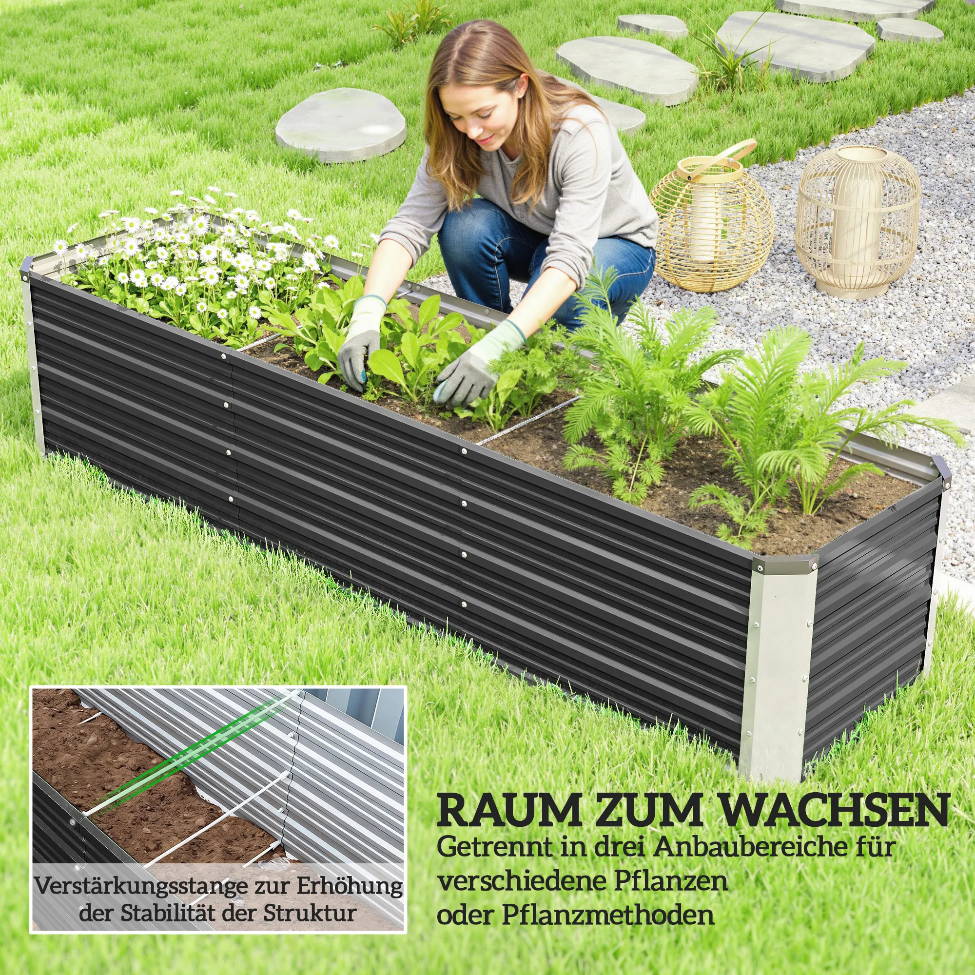 Hochbeet Grau 183L x 47B x 40H cm