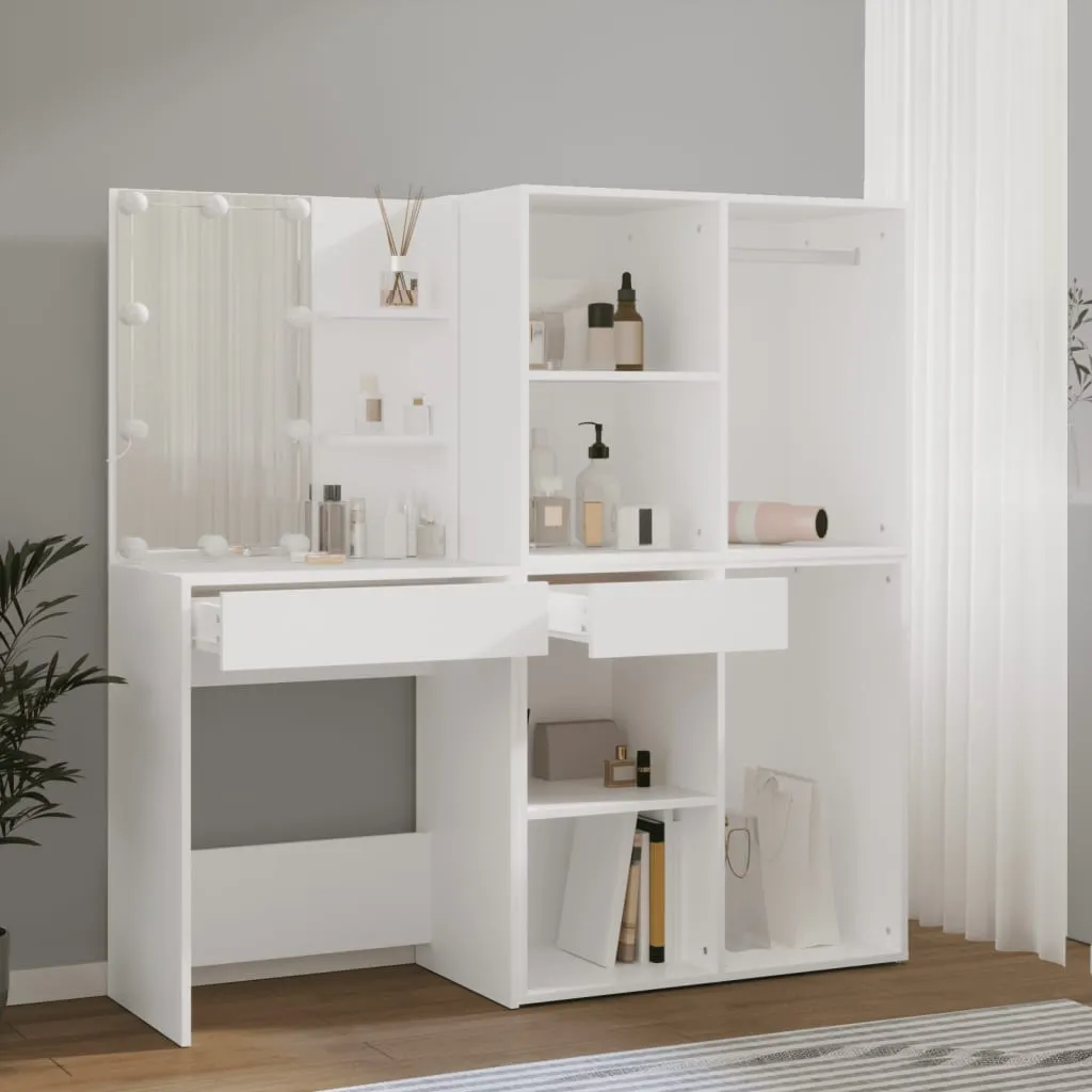 LED-Schminktisch Weiß 60x40x140 cm mit 2 Schränken