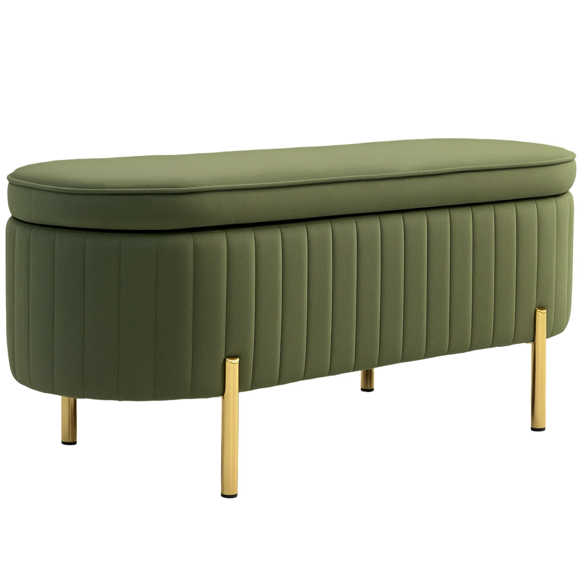 Ovaler Samt-Bank 108x44x43,5 cm in Grün mit Stauraum