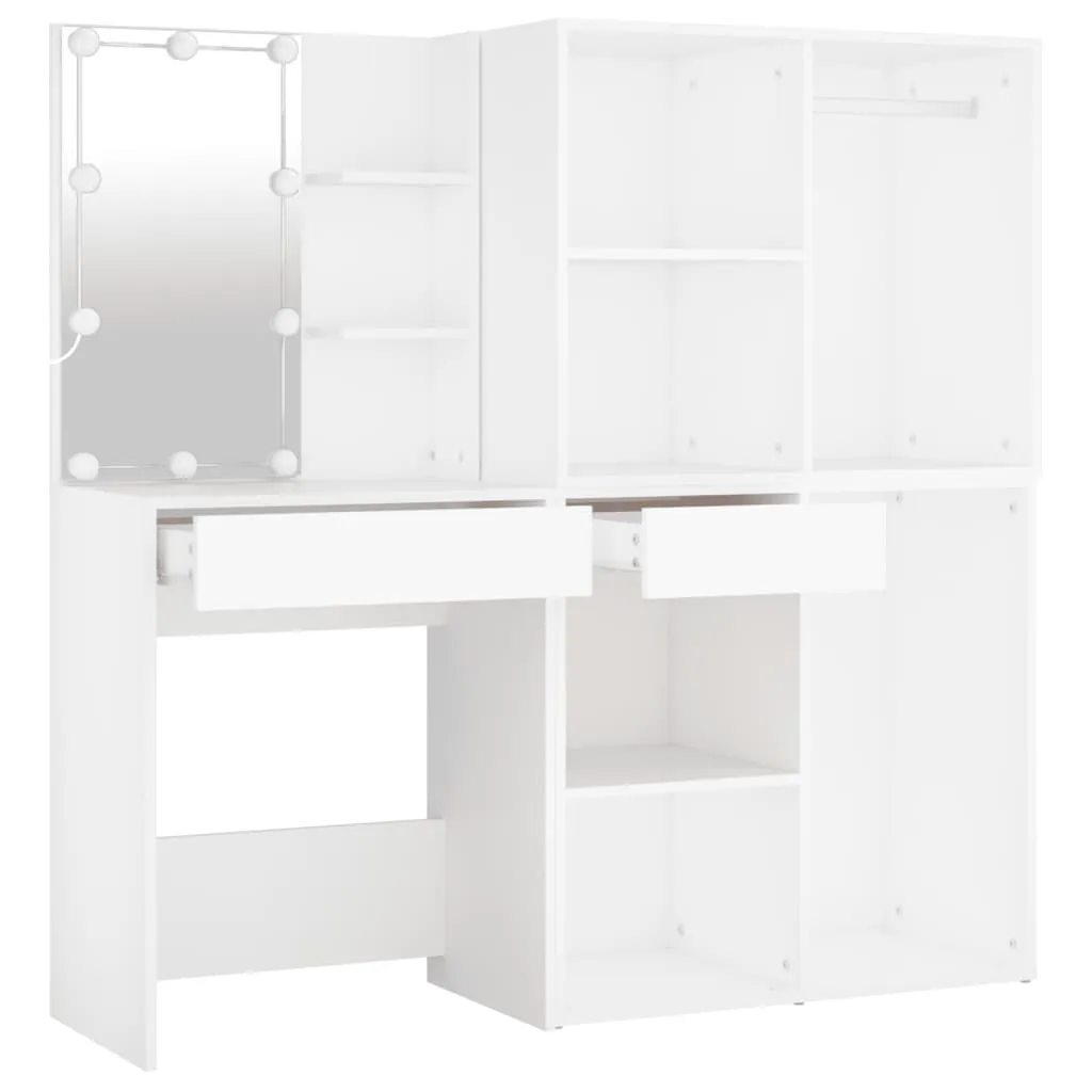 LED-Schminktisch Weiß 60x40x140 cm mit 2 Schränken
