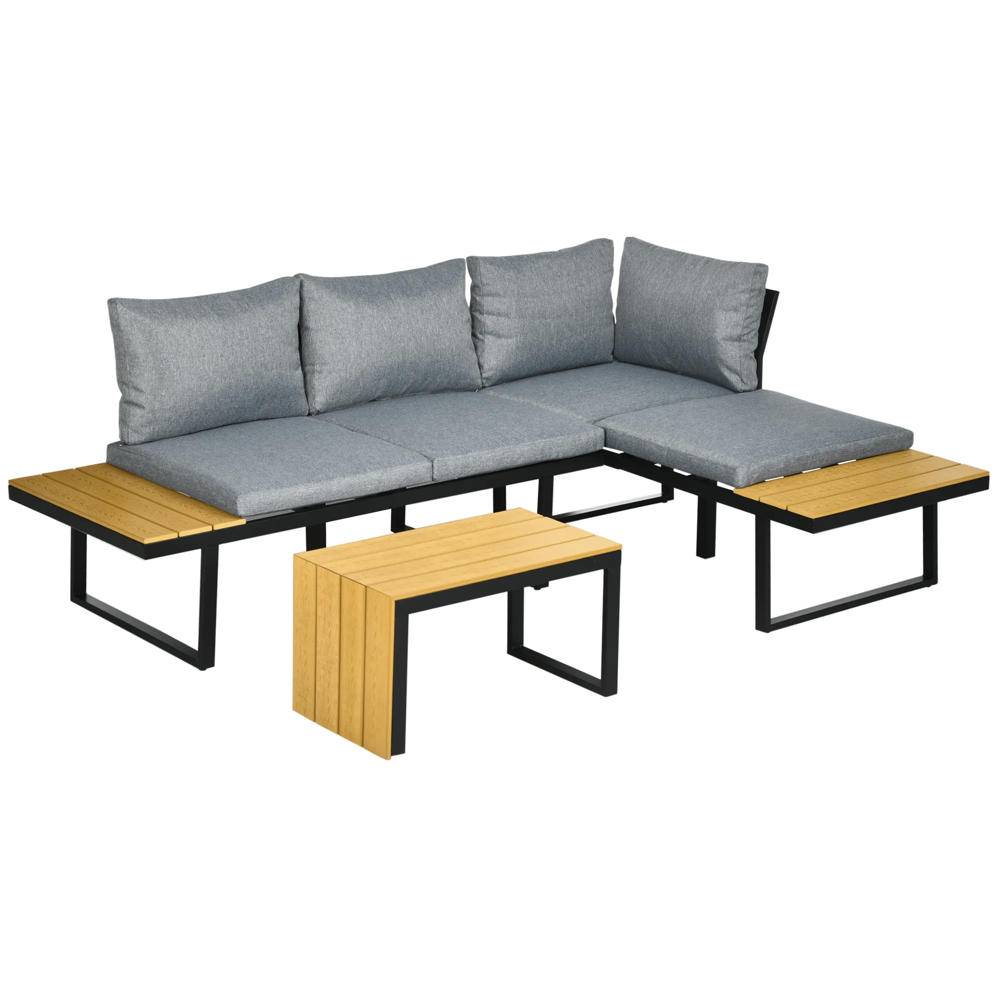 3-teiliges Gartenmöbelset Dunkelgrau+Natur 150B x 78T x 72H cm