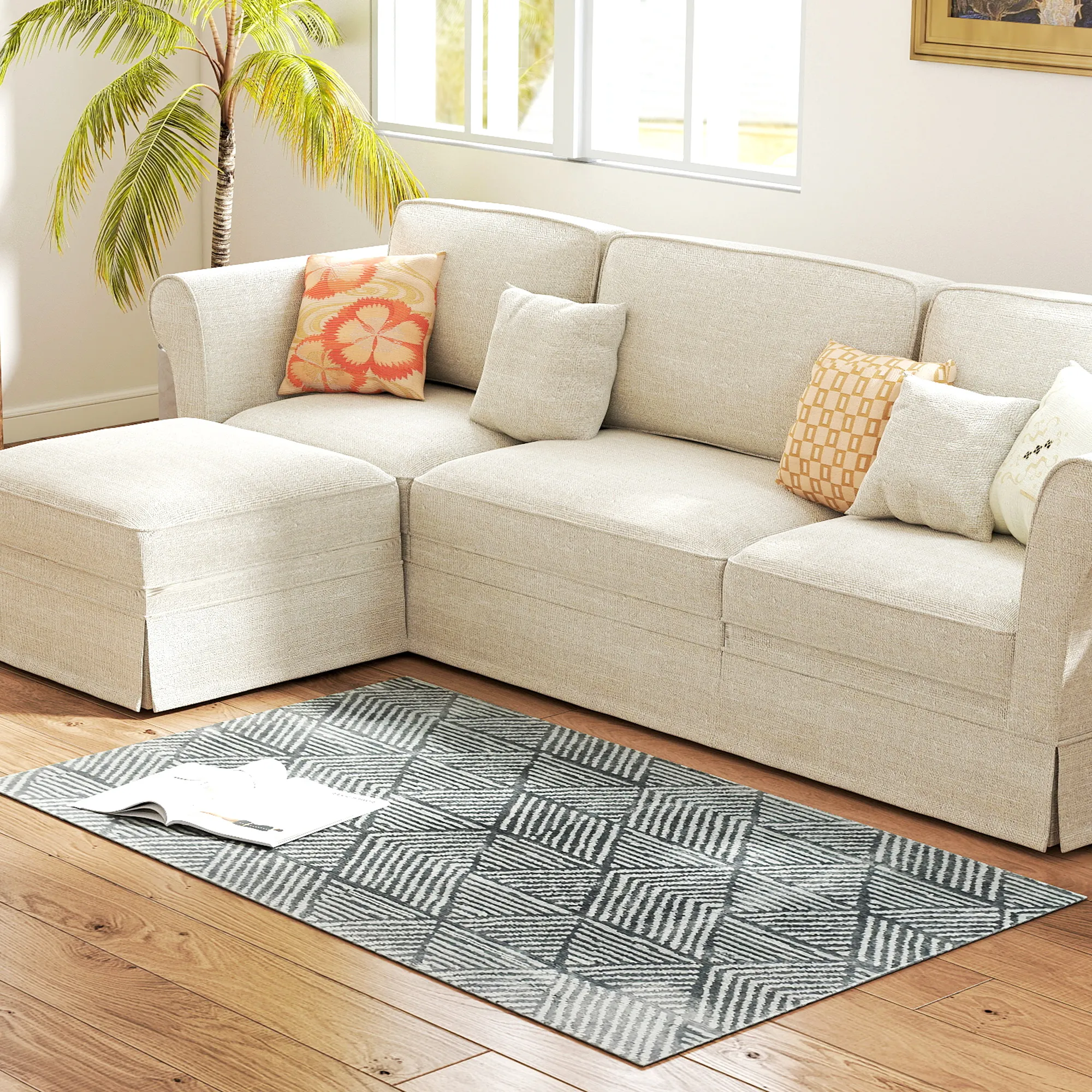 Teppich Wohnzimmerteppich im Modern Stil, waschbar Flächenteppich 150 x 80 cm Dunkelgrau