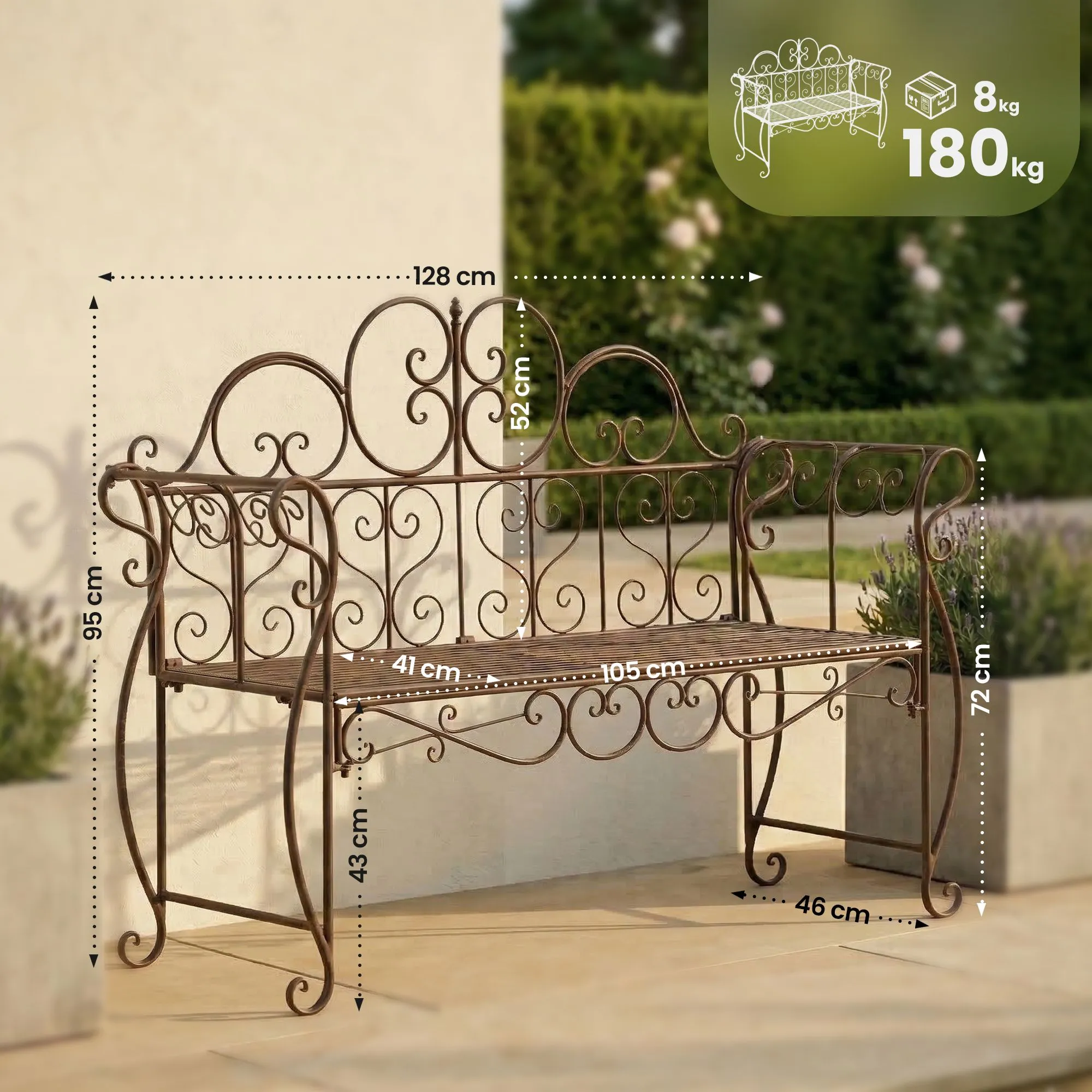 Gartenbank Minna 128x46x94 cm bronze
