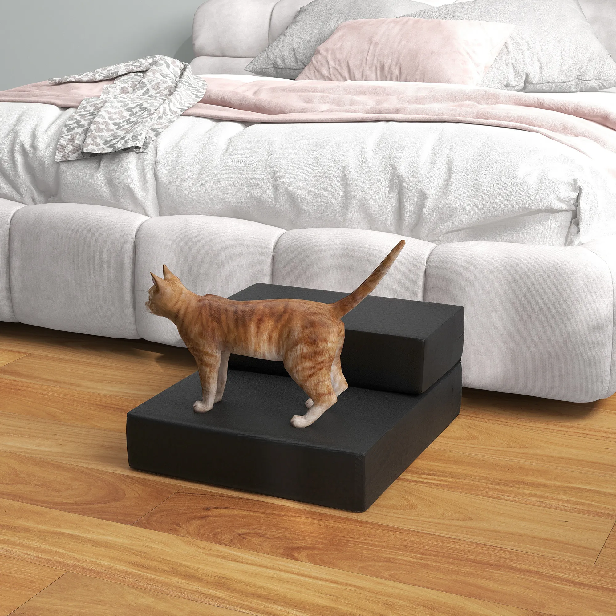 Hundetreppe für kleine Hunde PU-Leder Schwarz L45 x B39 x H20 cm