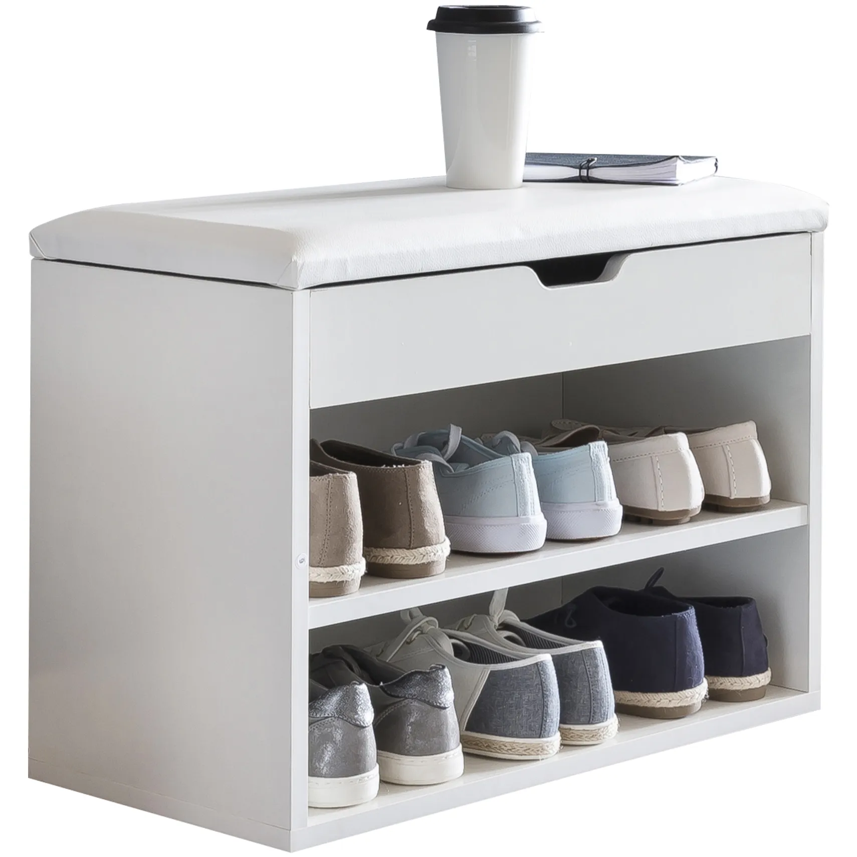 tinkaro Schuhbank rechteckig ALVARO Holz Garderoben-Bank Weiß