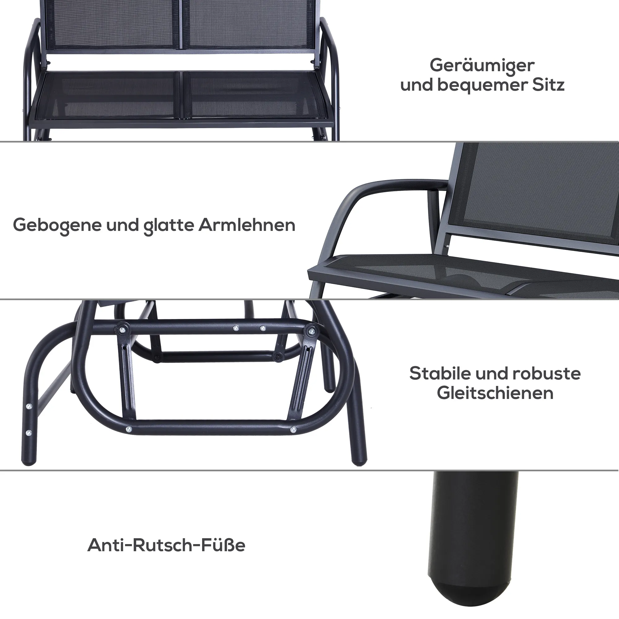 Klassischer Balkon Schaukelstuhl 120L x 70B x 85H cm Schwarz