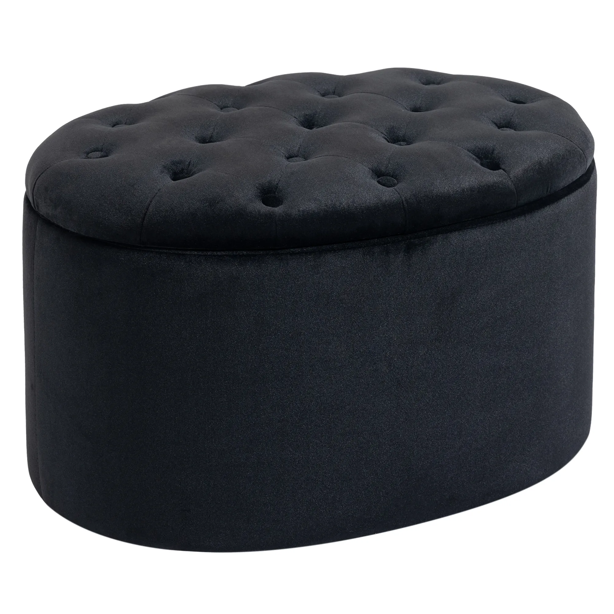 Sitzbank mit Stauraum Polsterbank mit Samtoptik, Sitztruhe Ovale Form, Truhenbank für Wohnzimmer Schlafzimmer Flur 71 x 52 x 42 cm, Schwarz