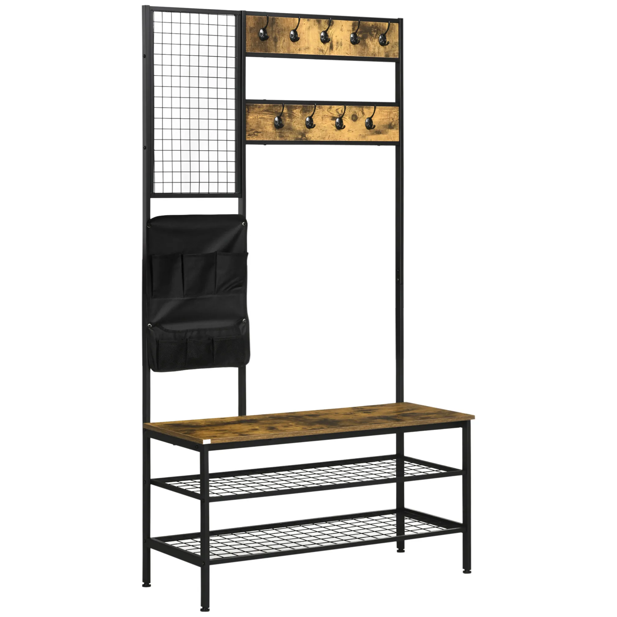 Garderobe mit Schuhregal 100x40x185 cm Rustikal-Braun+Schwarz