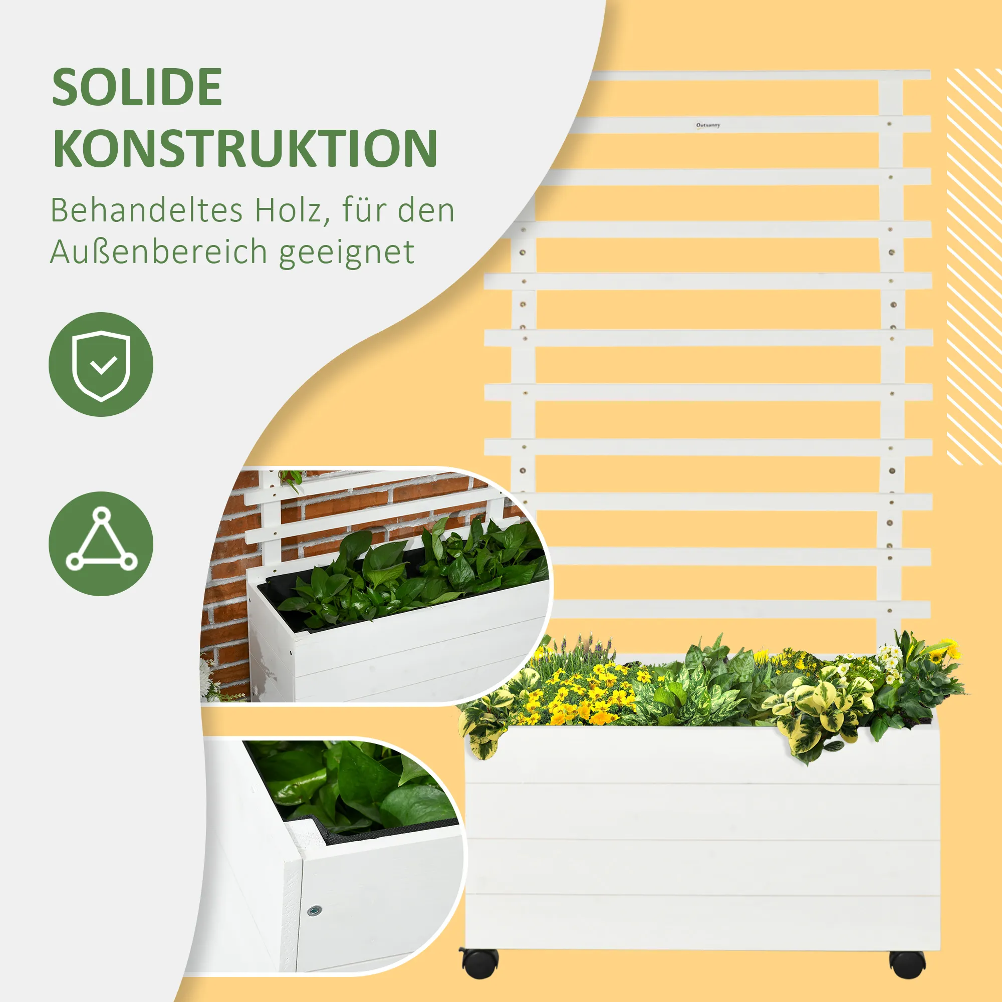 Blumenkasten mit Spalier 76L x 30B x 155H cm in Weiß