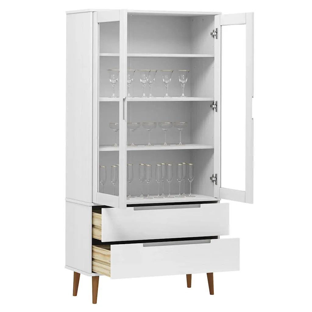 Vitrinenschrank MOLDE 90x35x175 cm Weiß aus massivholz mit UV-Lackierung