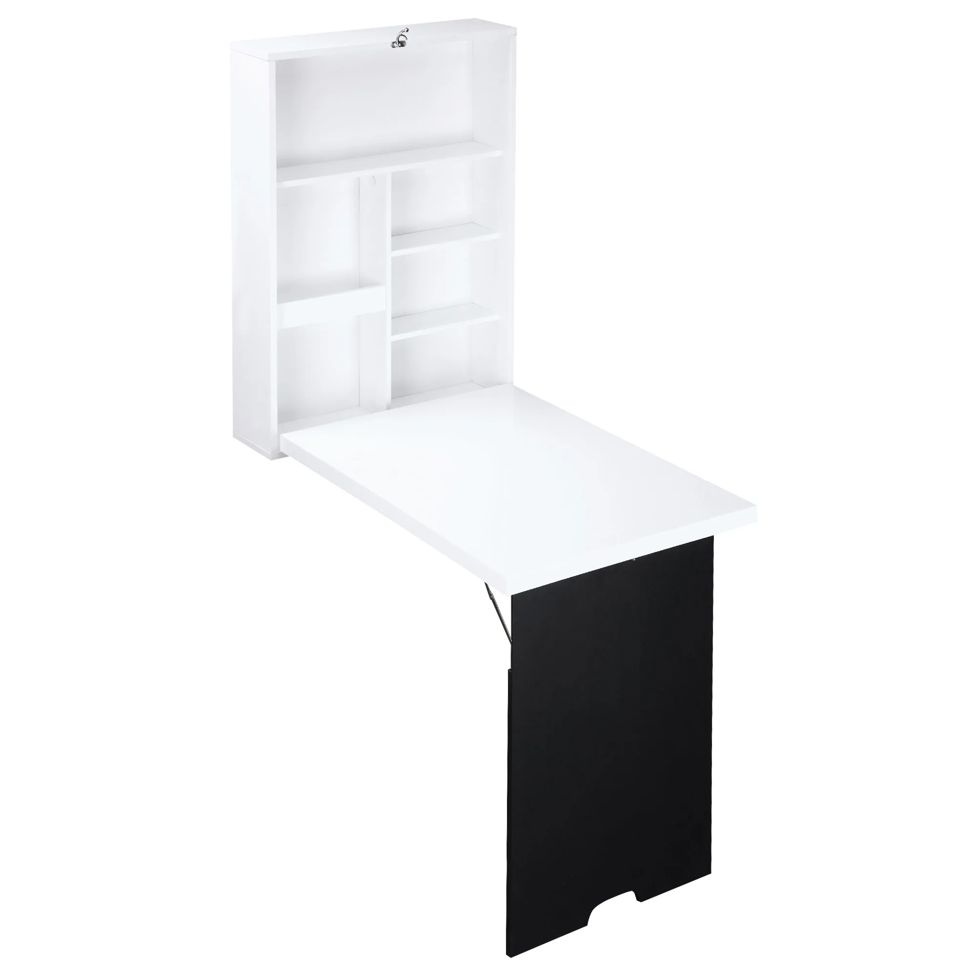 Platzsparendes Wandregal mit Klapptisch 60L x 94,5B x 147H cm Schwarz+Weiß