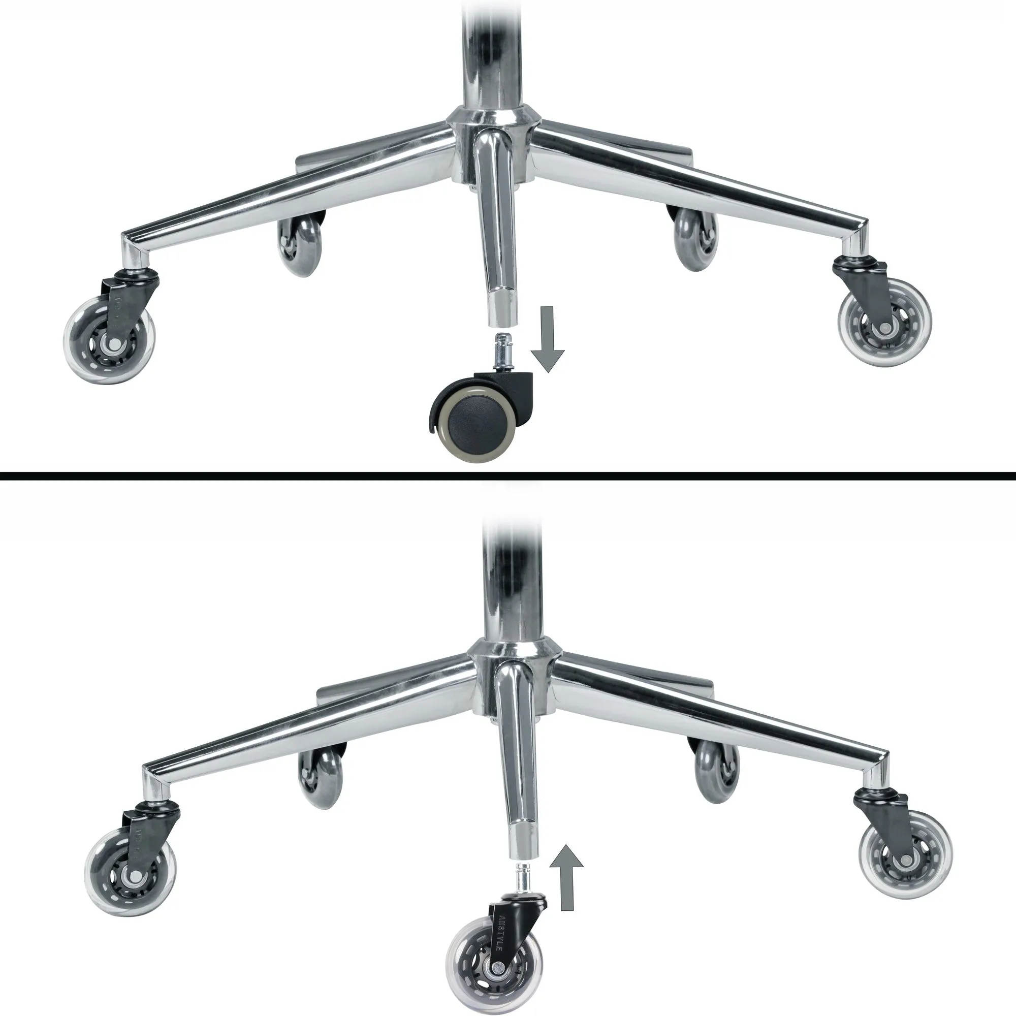 Amstyle 5er Set leichtgängige Universal-Schwerlastrollen für Bürostuhl 11 mm Stift / Durchmesser 75 mm