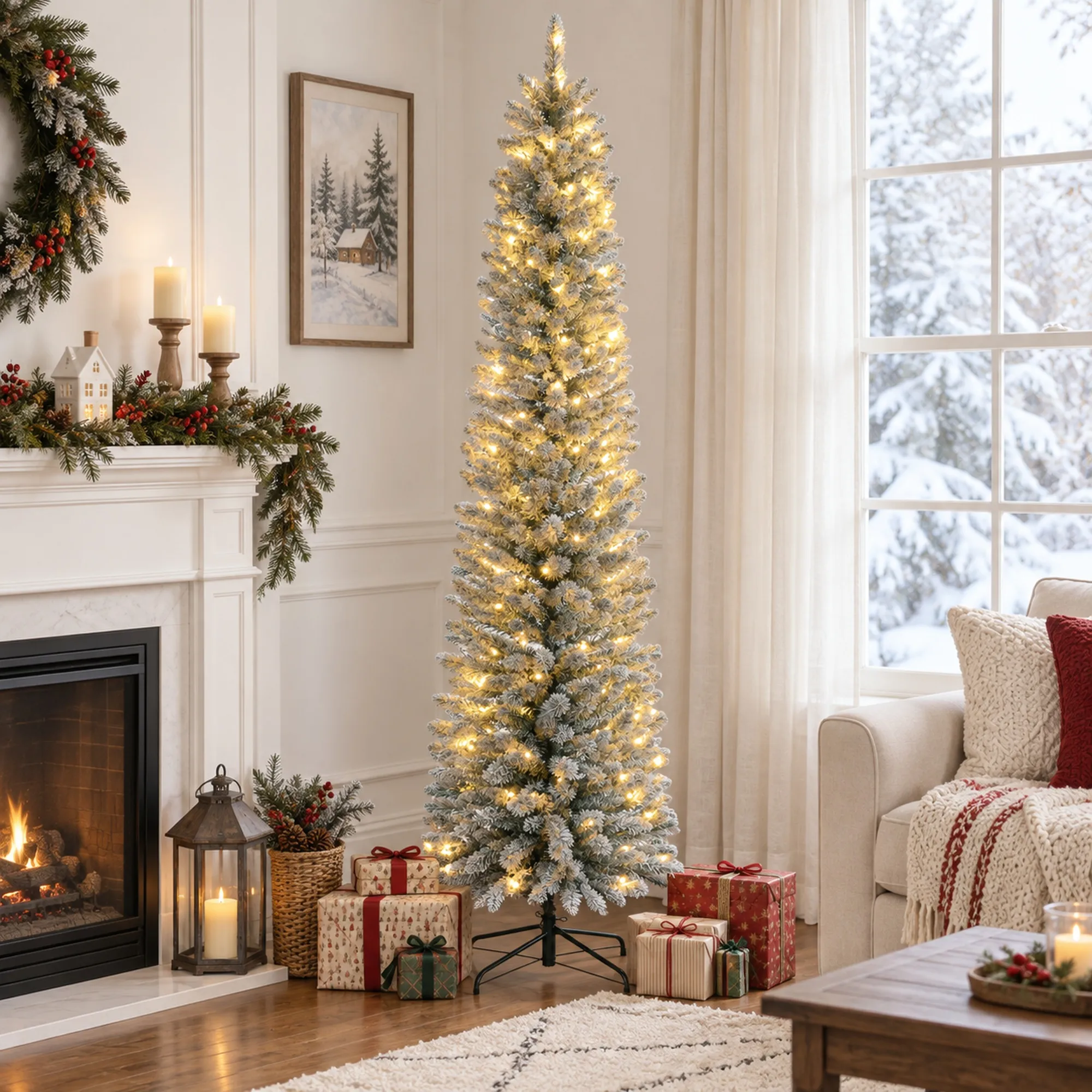 Künstlicher Weihnachtsbaum 210 cm mit LED-Lichterkette Grün-Weiß