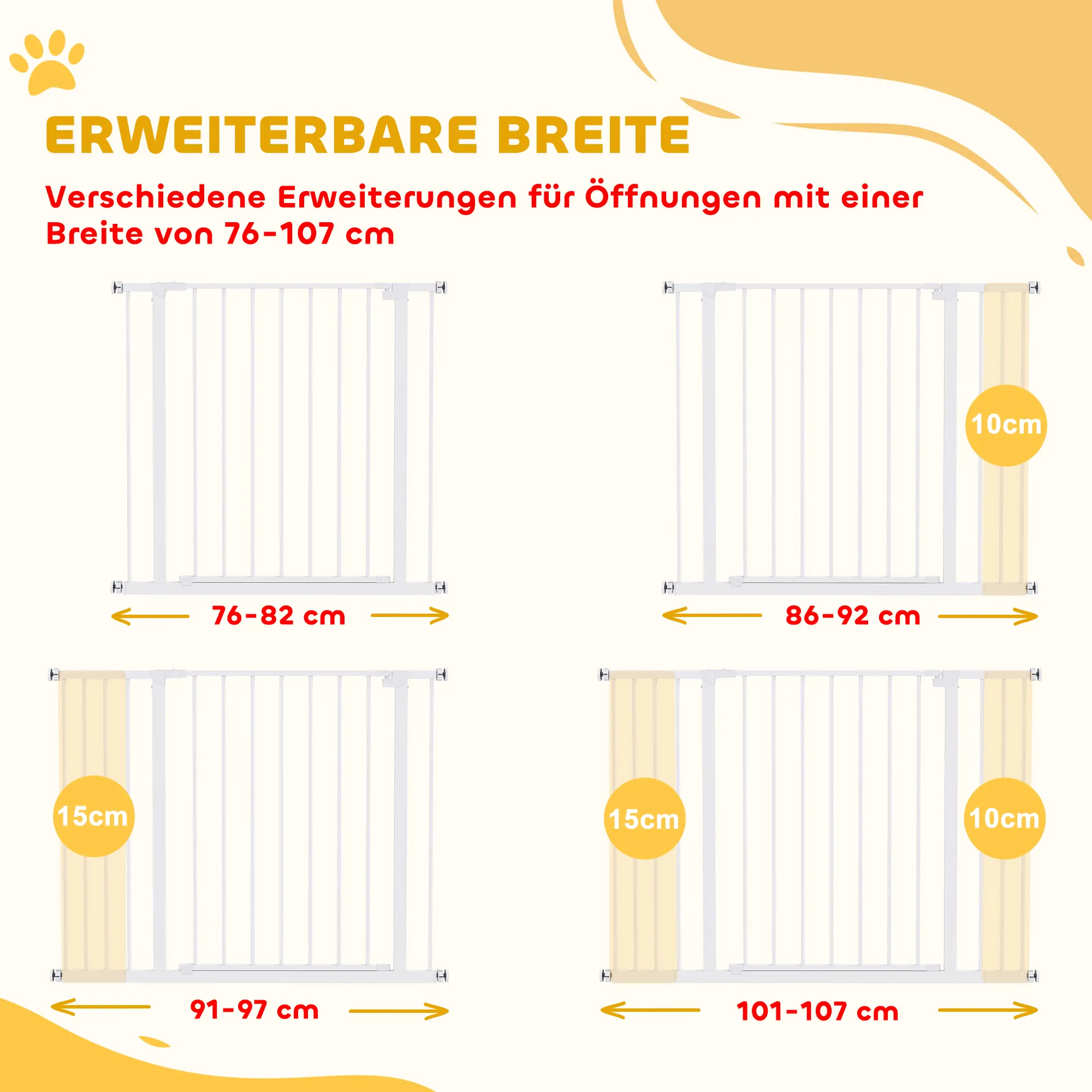 Treppenschutzgitter Metall Weiß 76-107 x 76 cm ohne Bohren