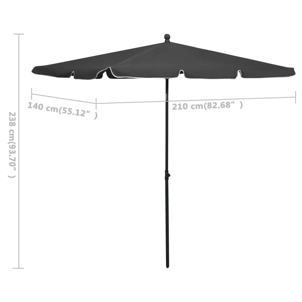 Gartenschirm 210x140x238 cm Anthrazit mit Stahlgestell und 4 Rippen
