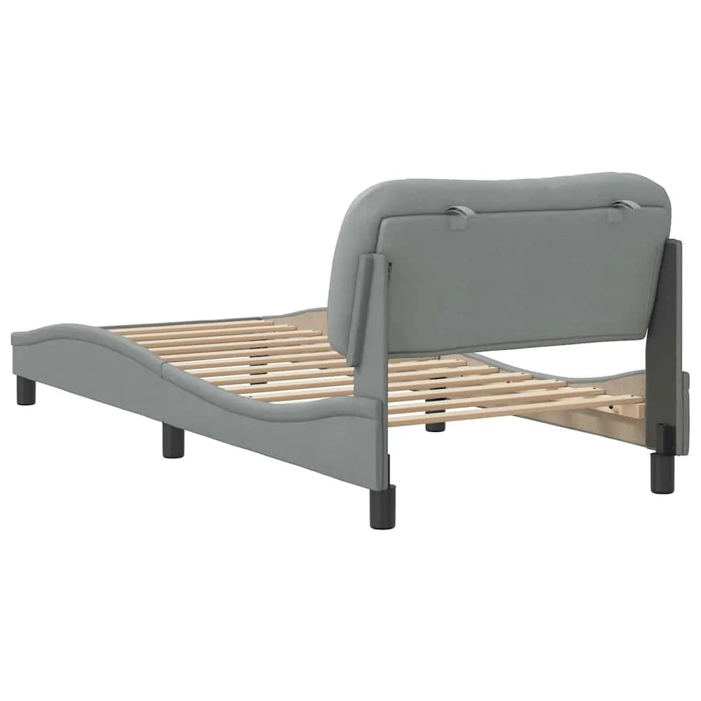 Bettrahmen mit Kopfteil Hellgrau 218x95x74,5 cm aus Stoff und Massivholz