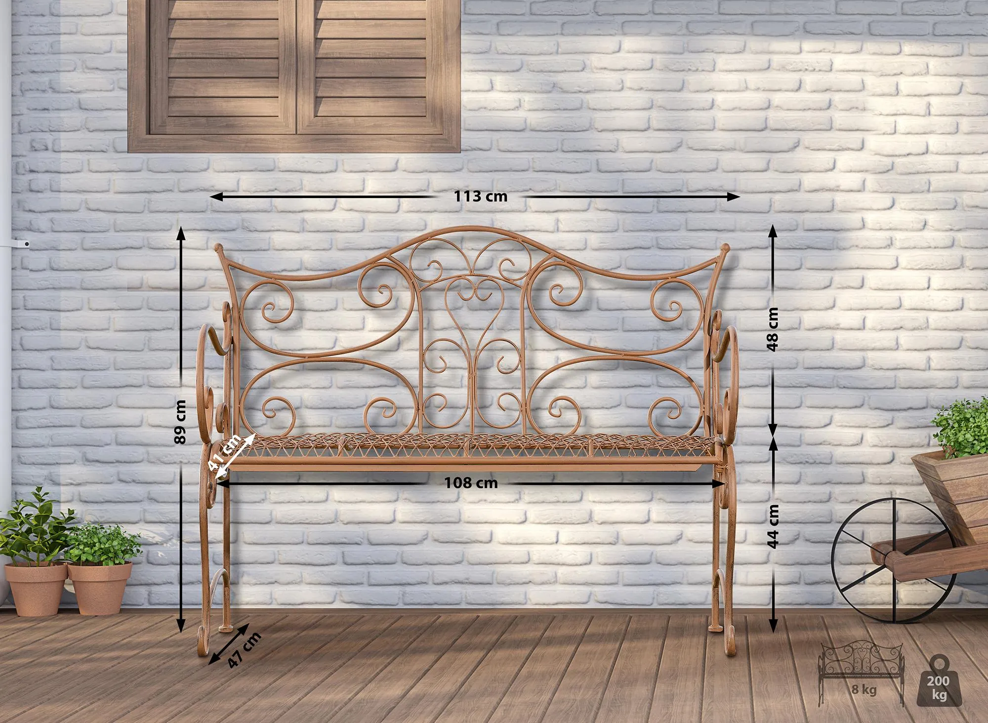 Gartenbank Tara 113x47x89 cm antik braun